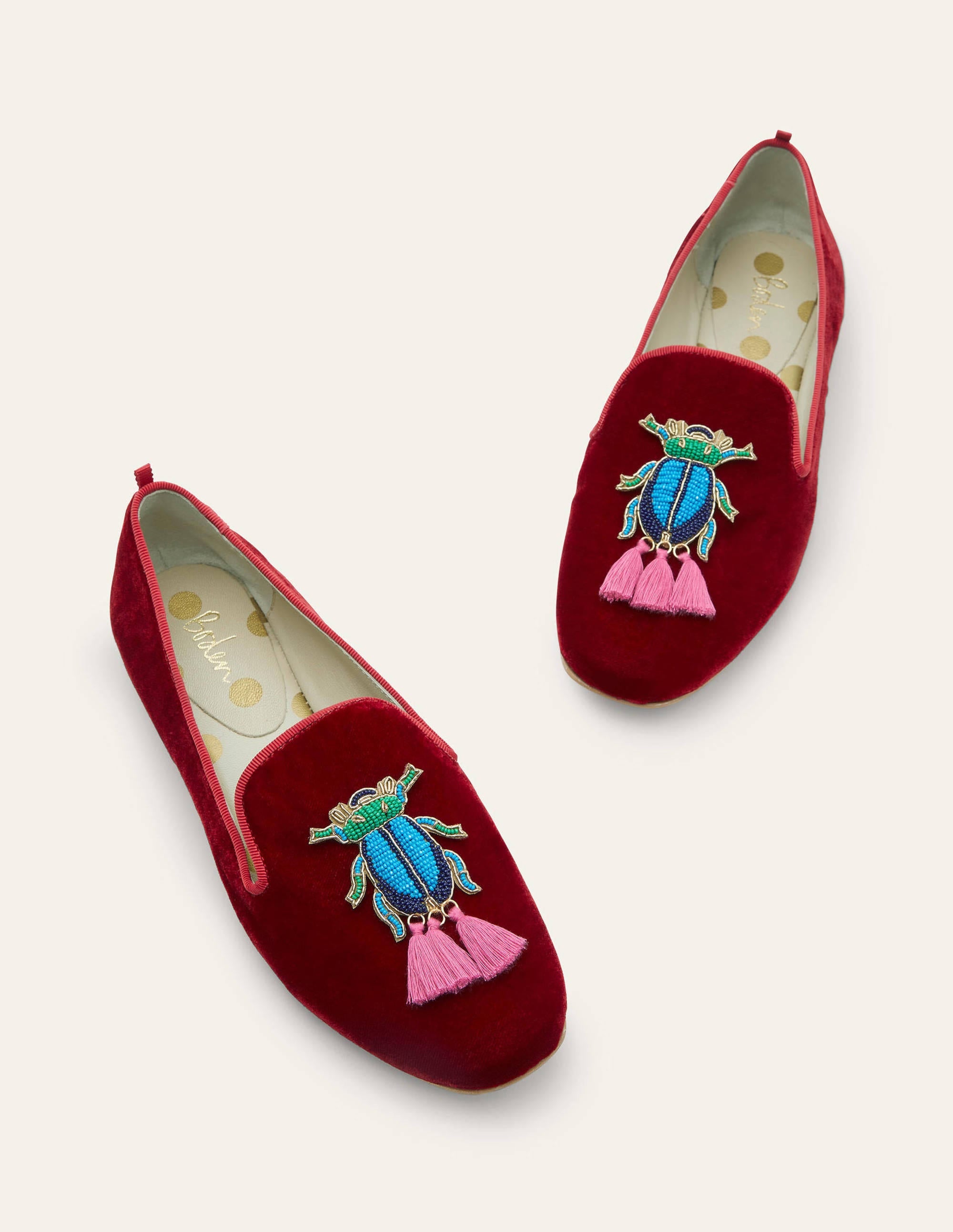 Gabriella Verzierte Loafer-Weinroter Samt, Käfer - Image 3