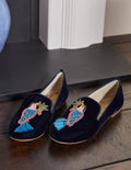 Gabriella Verzierte Loafer-Navy Samt, Vogel
