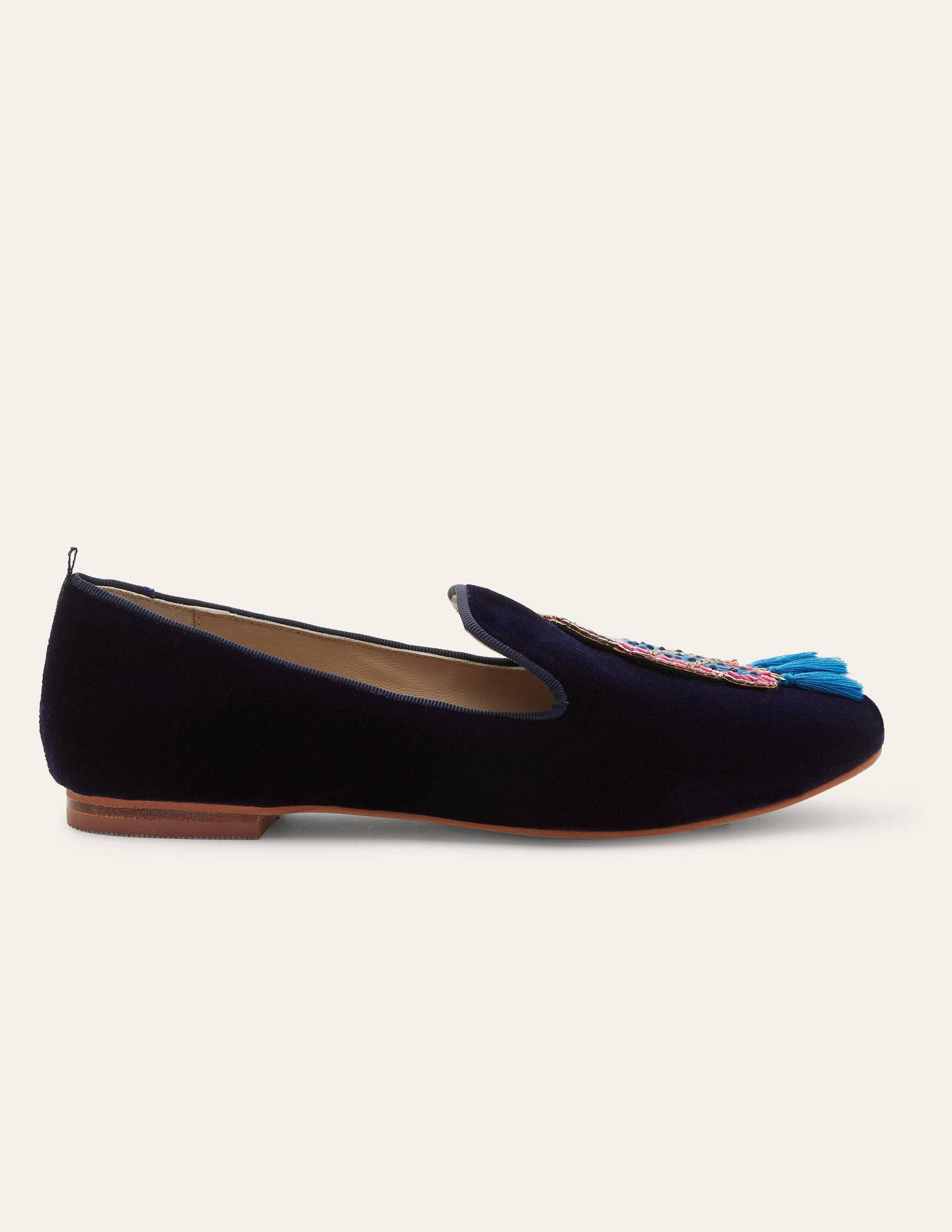 Gabriella Verzierte Loafer-Navy Samt, Vogel-2