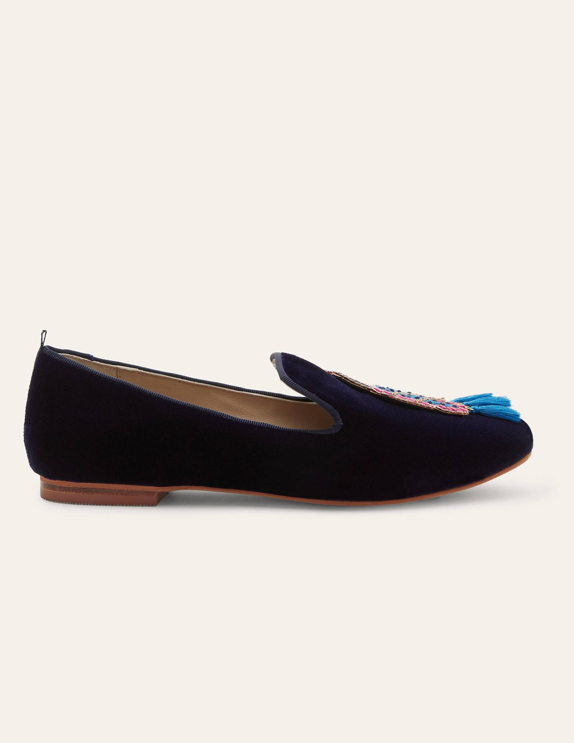 Gabriella Verzierte Loafer-Navy Samt, Vogel - Image 2