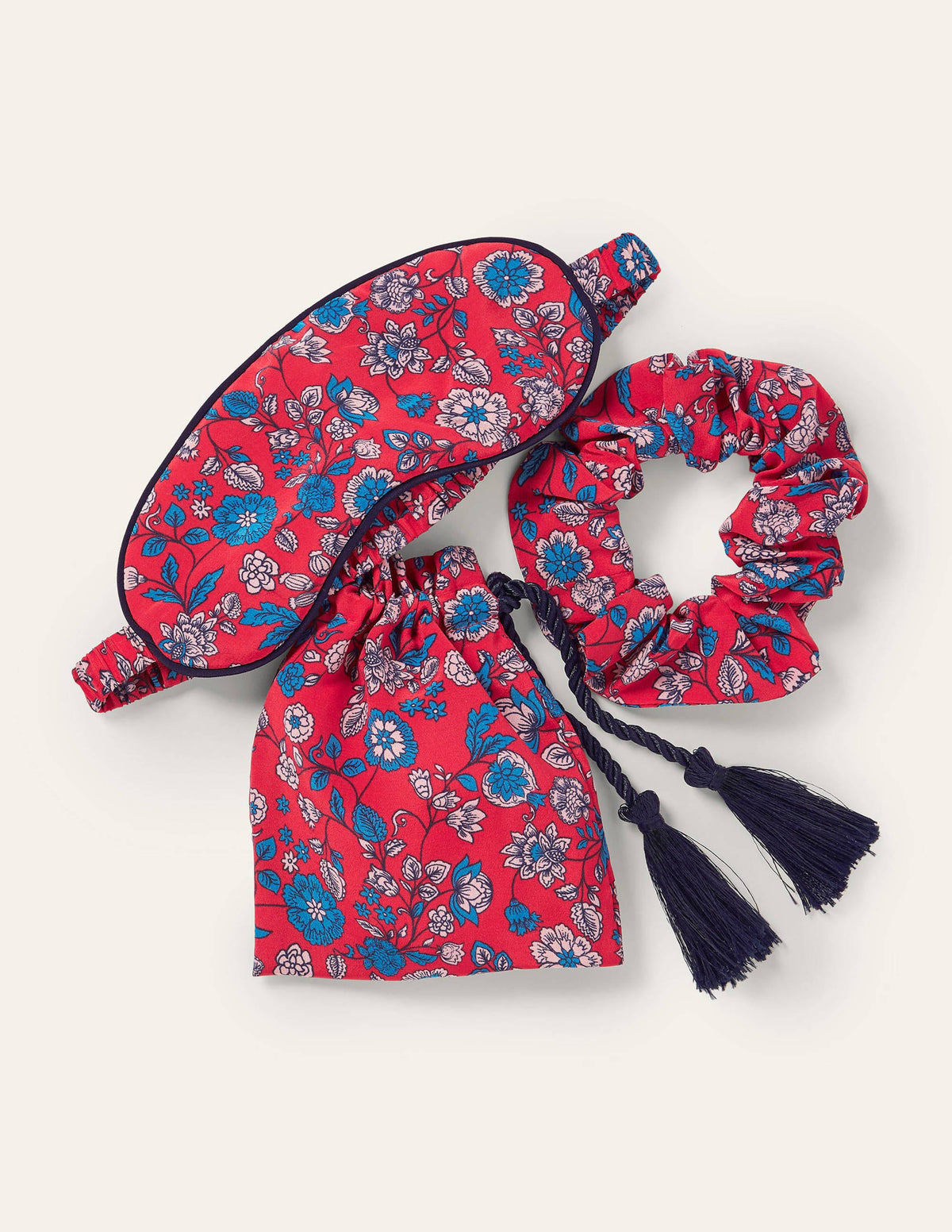 Set aus Augenmaske und Scrunchie-Hellrot, Zartes Blumenmuster-1