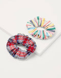 Scrunchie-Set aus Baumwolle-Naturweiß/Rockabilly-Rot, Kariert