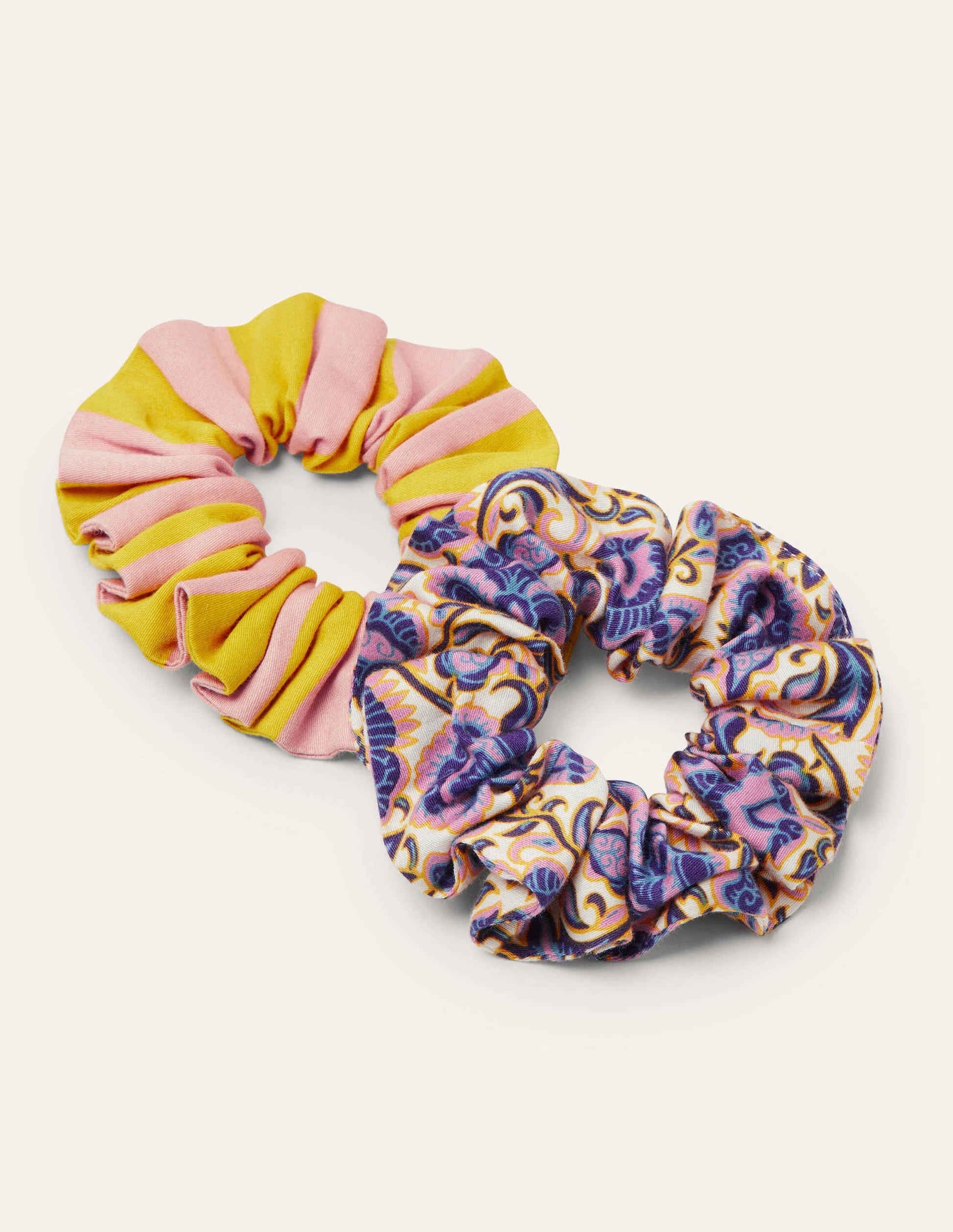 Cotton Scrunchie Set-Ivory, Rich Floral-1