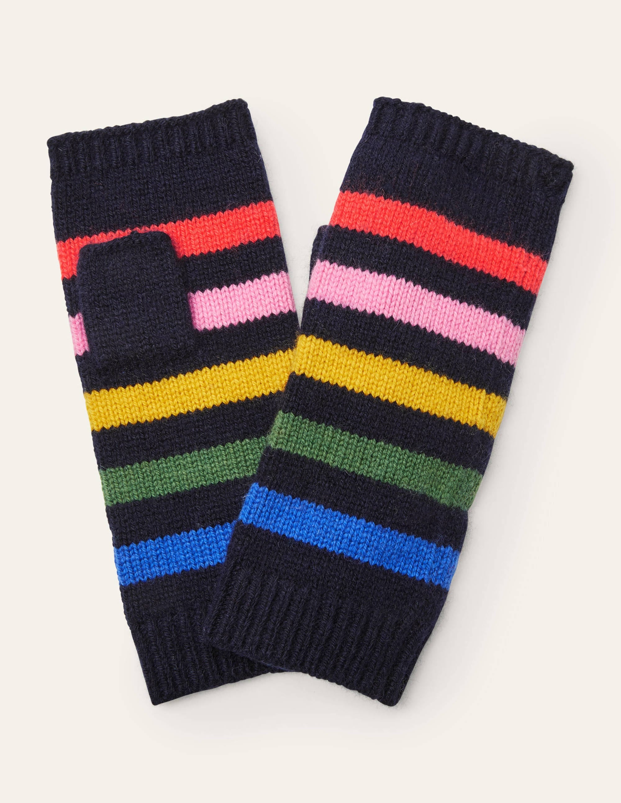 Fingerlose Strickhandschuhe-Navy/Bunt, Gestreift - Image 1