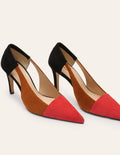 Pumps aus Veloursleder mit Cut-Out-Details-Schwarz/Weihrauch/Paprikarot