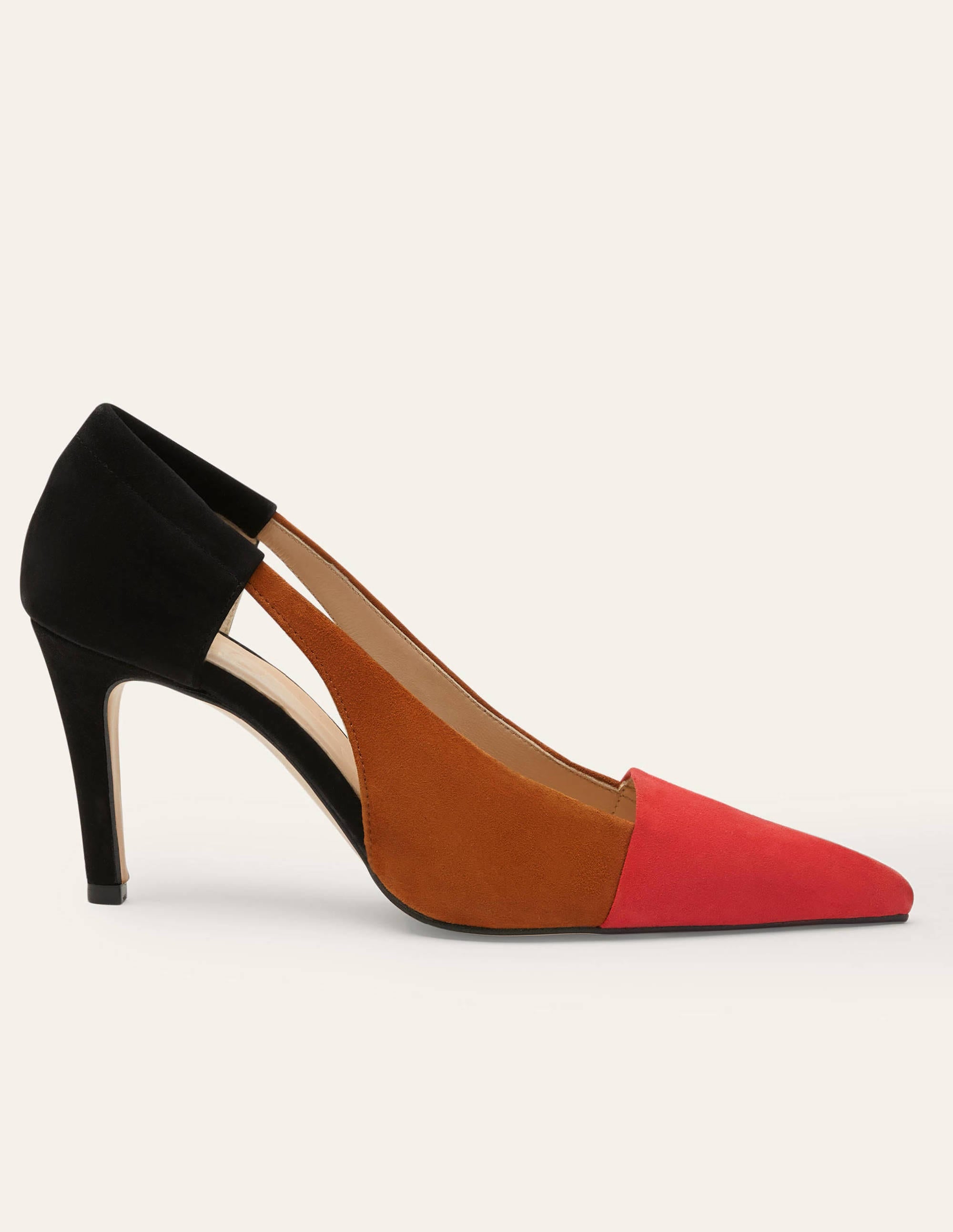 Pumps aus Veloursleder mit Cut-Out-Details-Schwarz/Weihrauch/Paprikarot - Image 2
