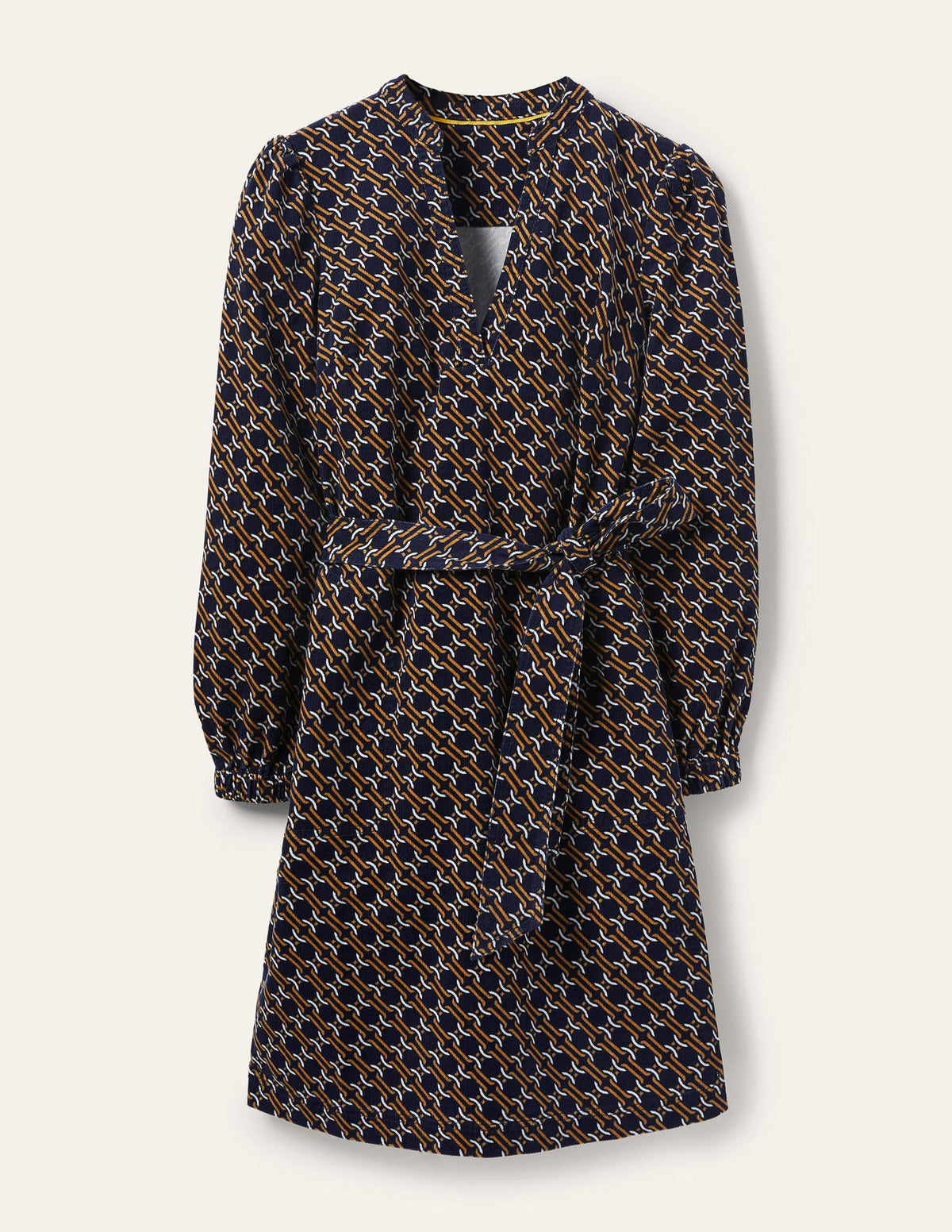 Robe Esmeralda nouée à la taille-Bleu marine, motif géométrique chaîne-5