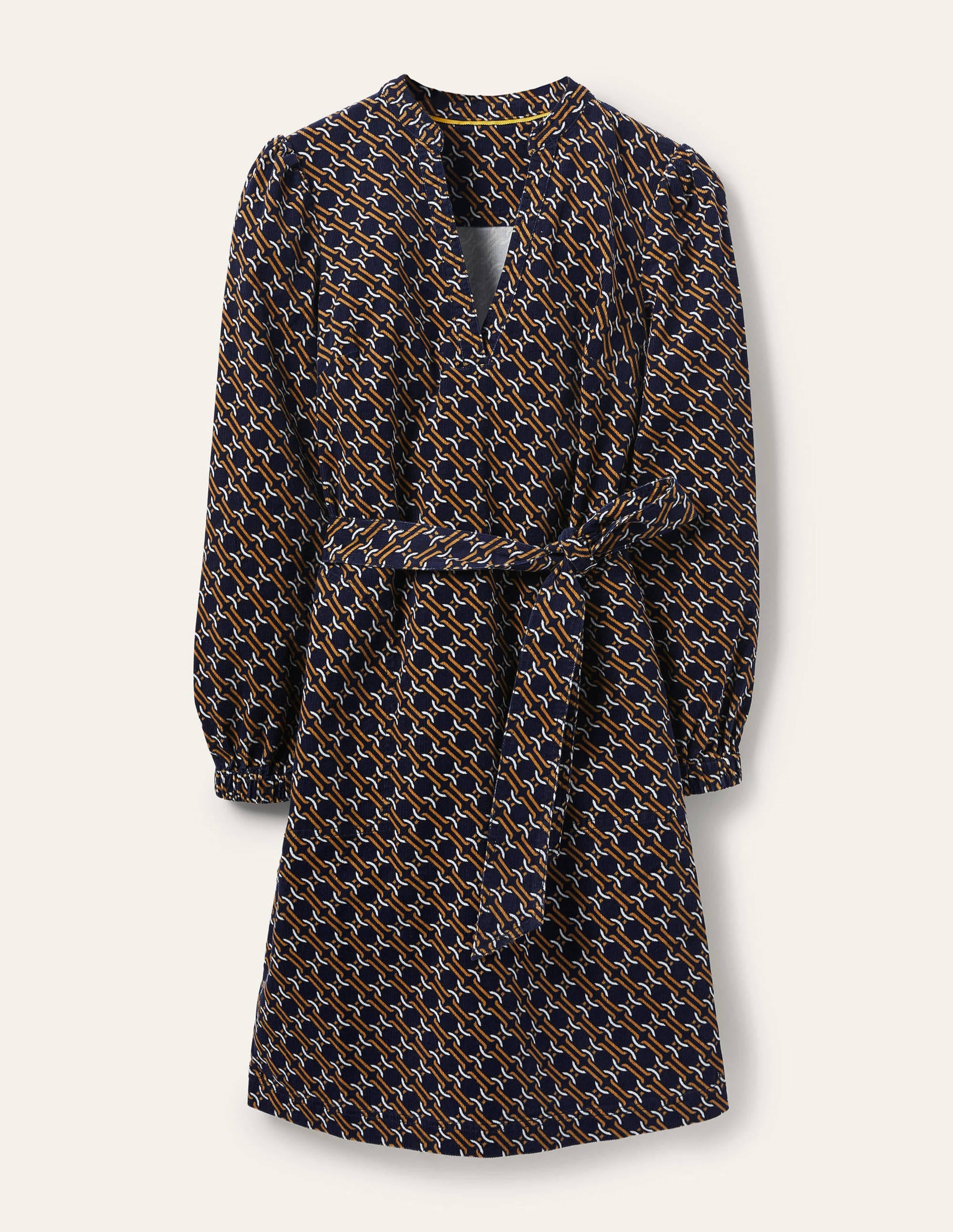 Robe Esmeralda nouée à la taille-Bleu marine, motif géométrique chaîne - Image 5
