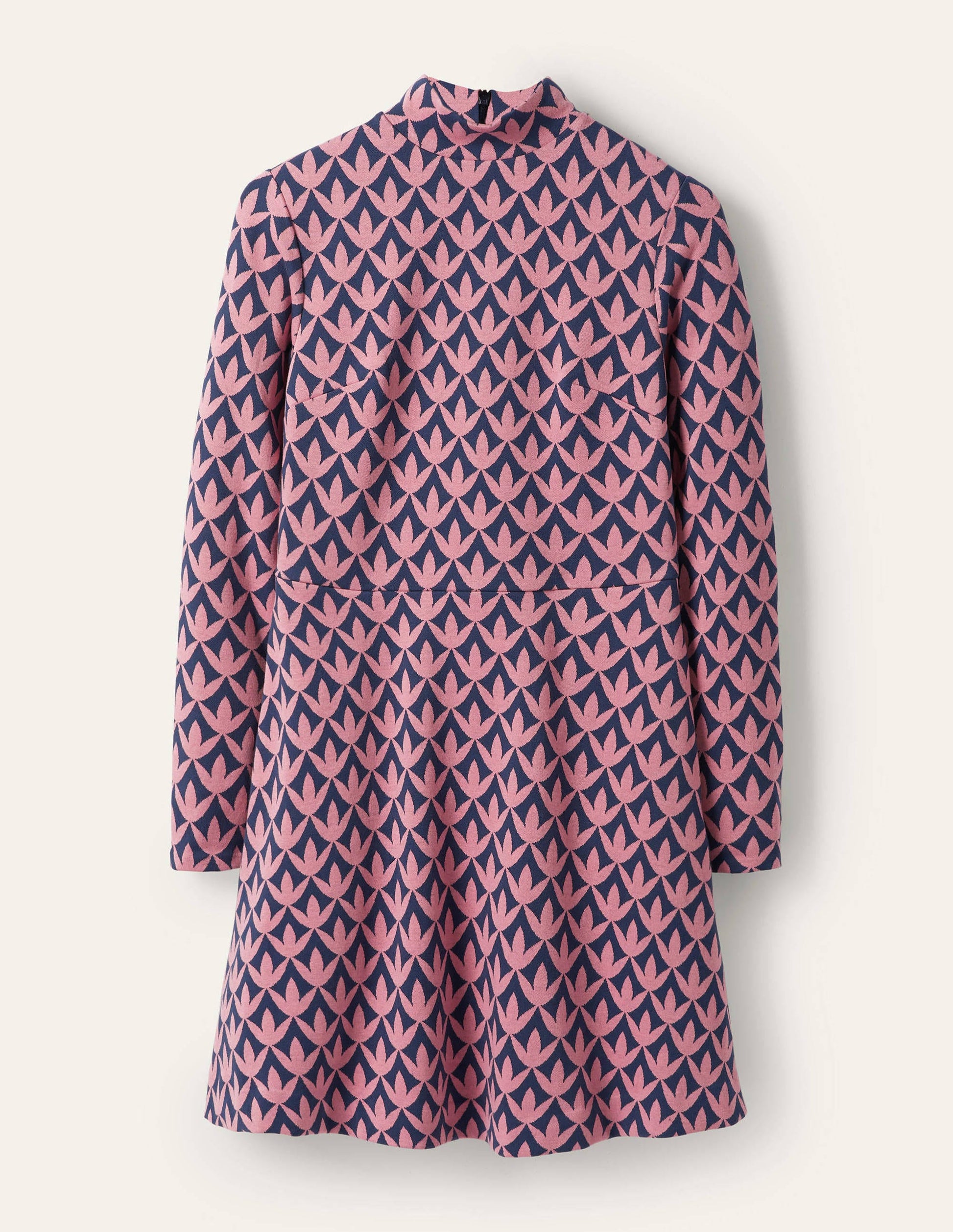 Robe à col montant en jacquard-Rose poussière, motif géométrique pétale-5