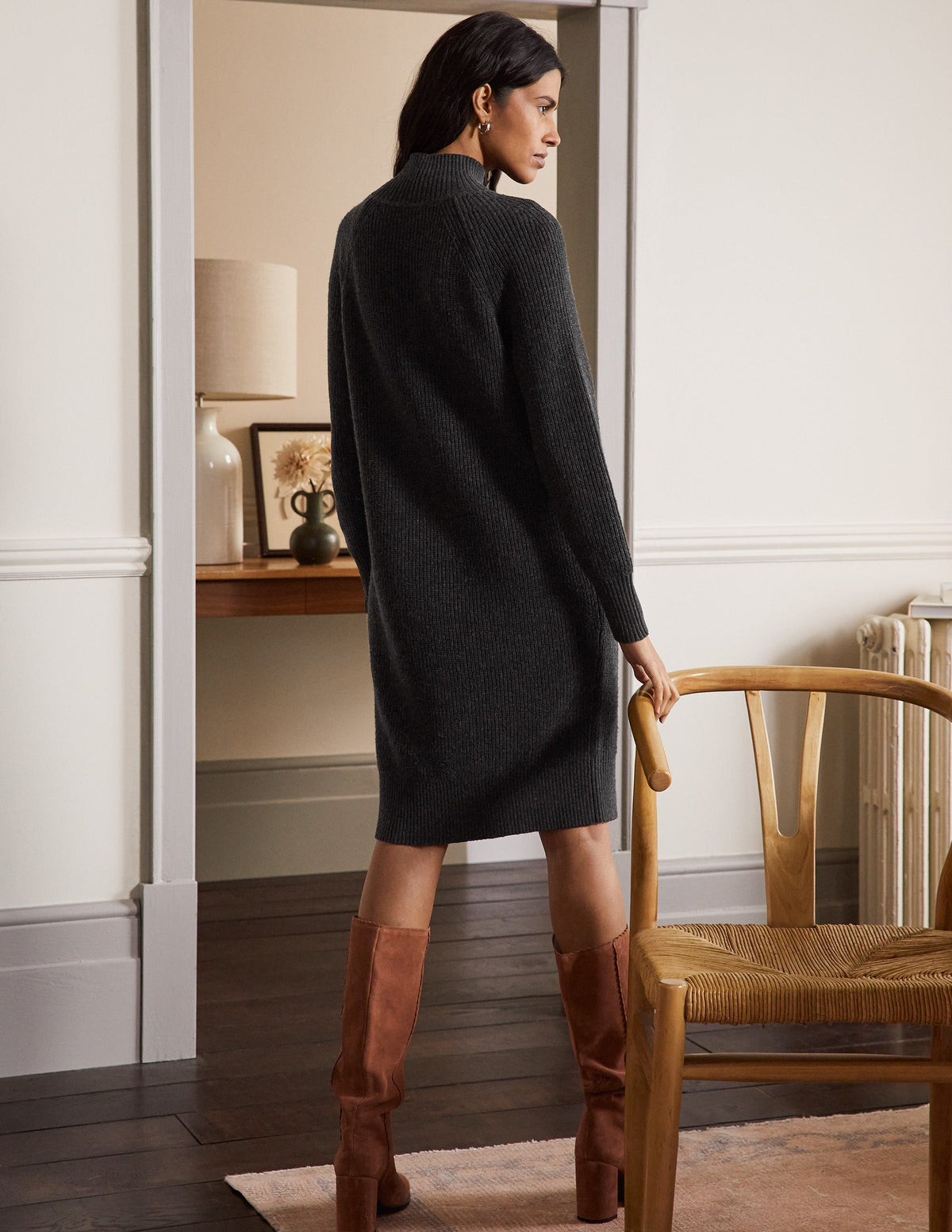 Strickkleid mit hohem Kragen-Anthrazit Melange - Image 3