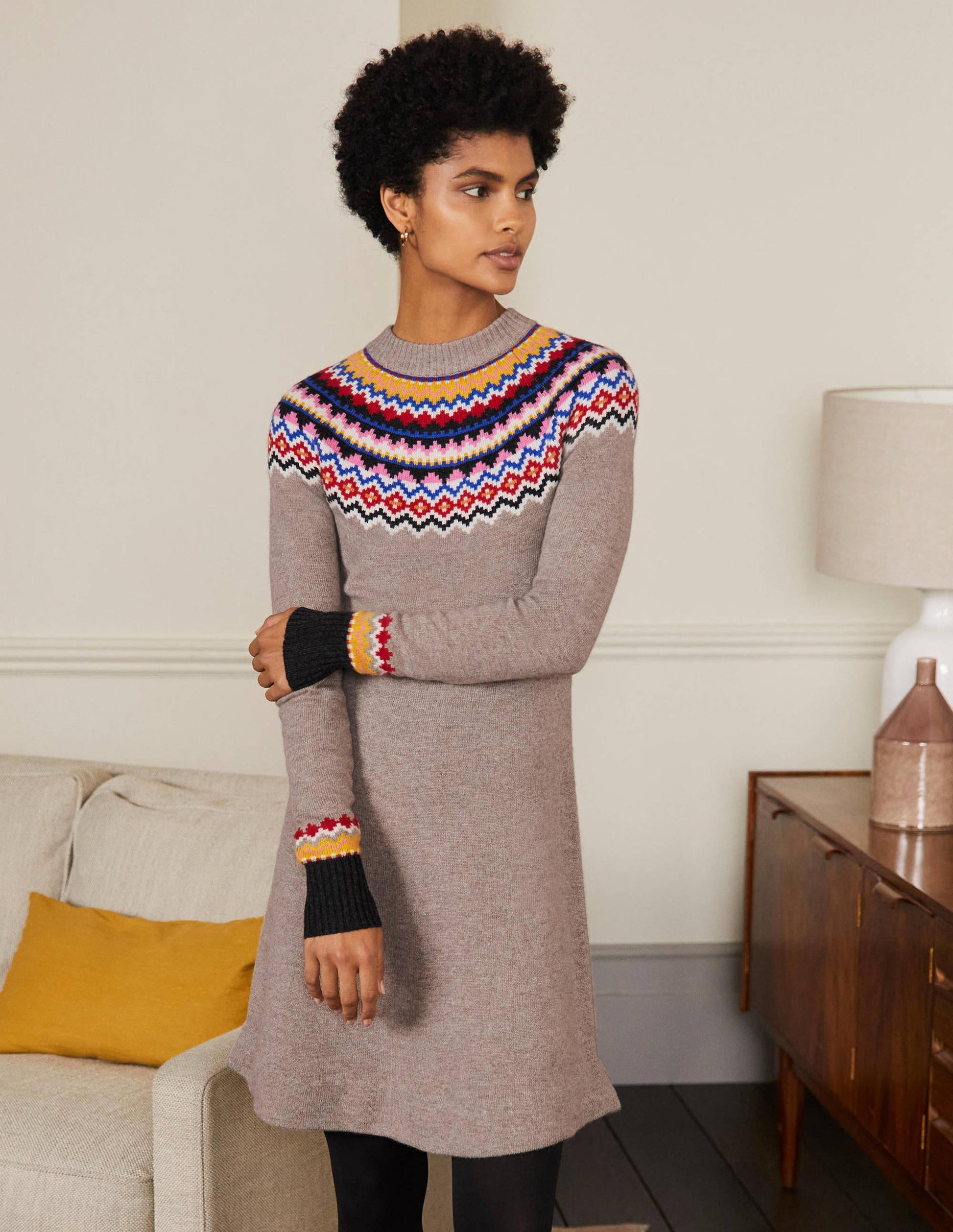 Millie Fair-Isle-Strickkleid-Nerzbraun Melange-1