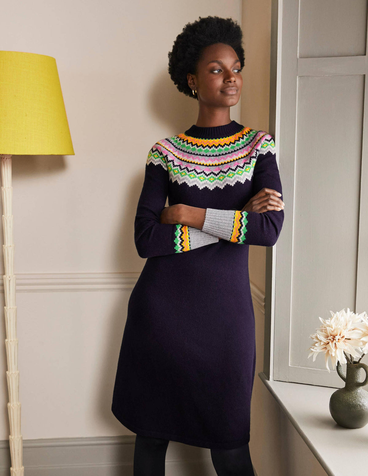 Millie Fair-Isle-Strickkleid-Marineblau - Image 4