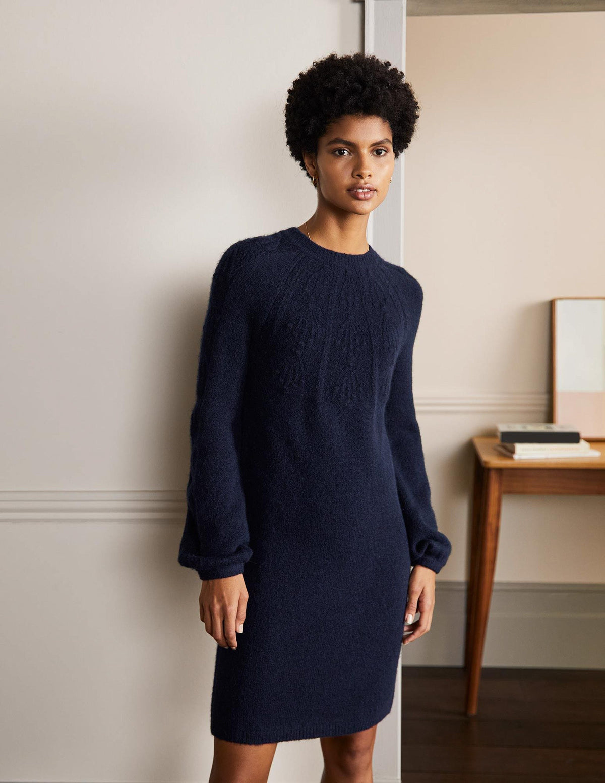 Robe en maille torsadée-Bleu marine - Image 1