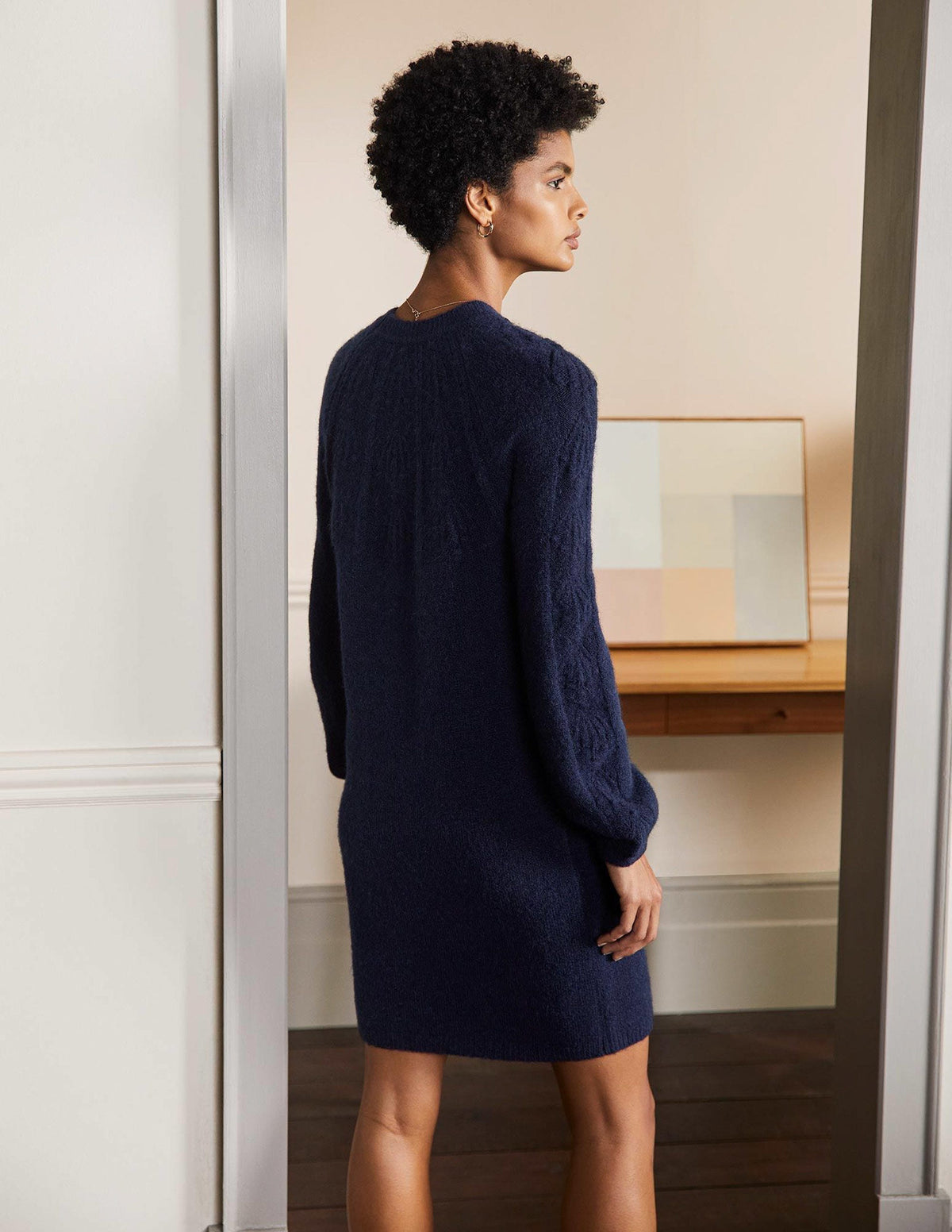 Robe en maille torsadée-Bleu marine - Image 3