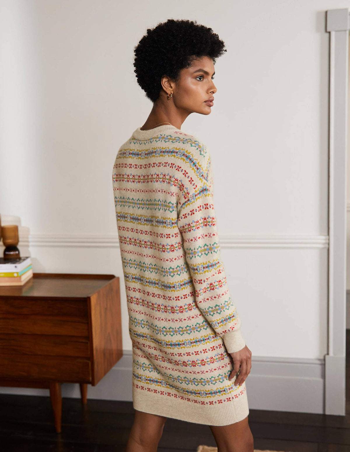 Robe en cachemire à motif jacquard-Avoine chiné-3