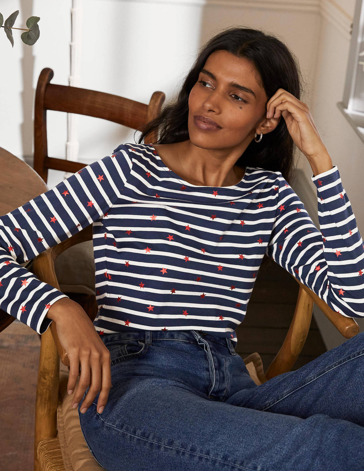 Langärmliges Bretonshirt-Navy/Naturweiß/Rot, Folienstern-1