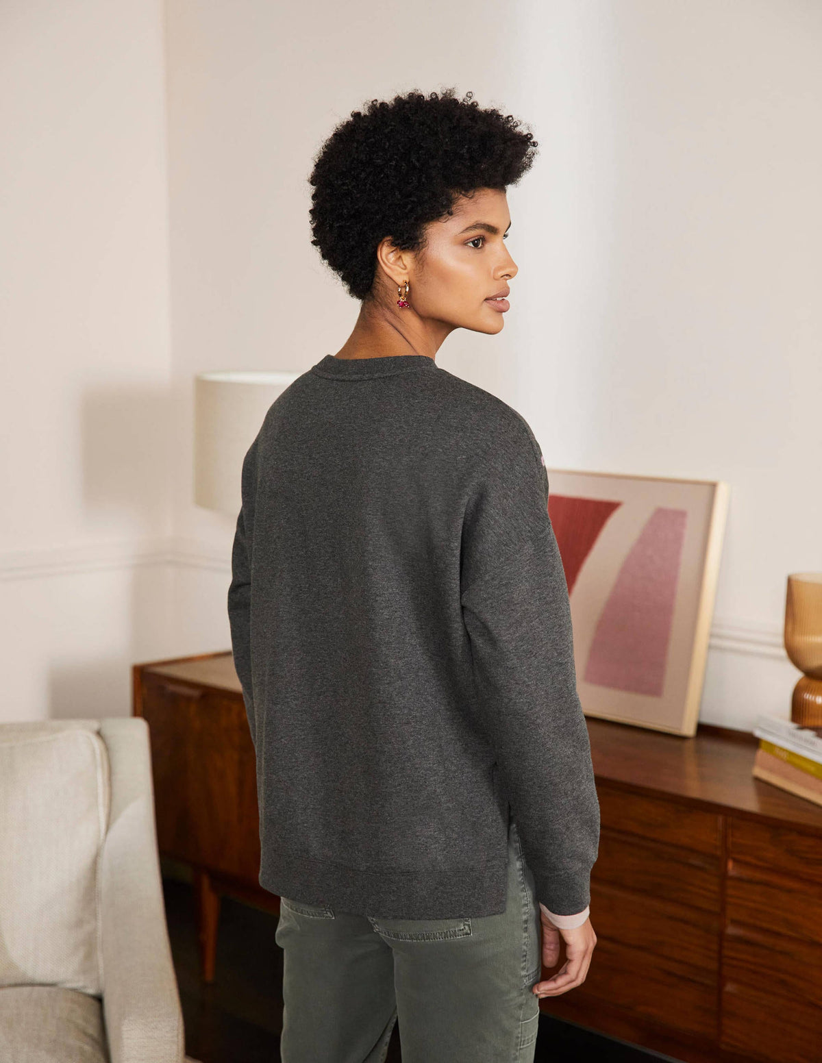 Interest Sweatshirt-Charcoal Marl Bird Embroidery-3