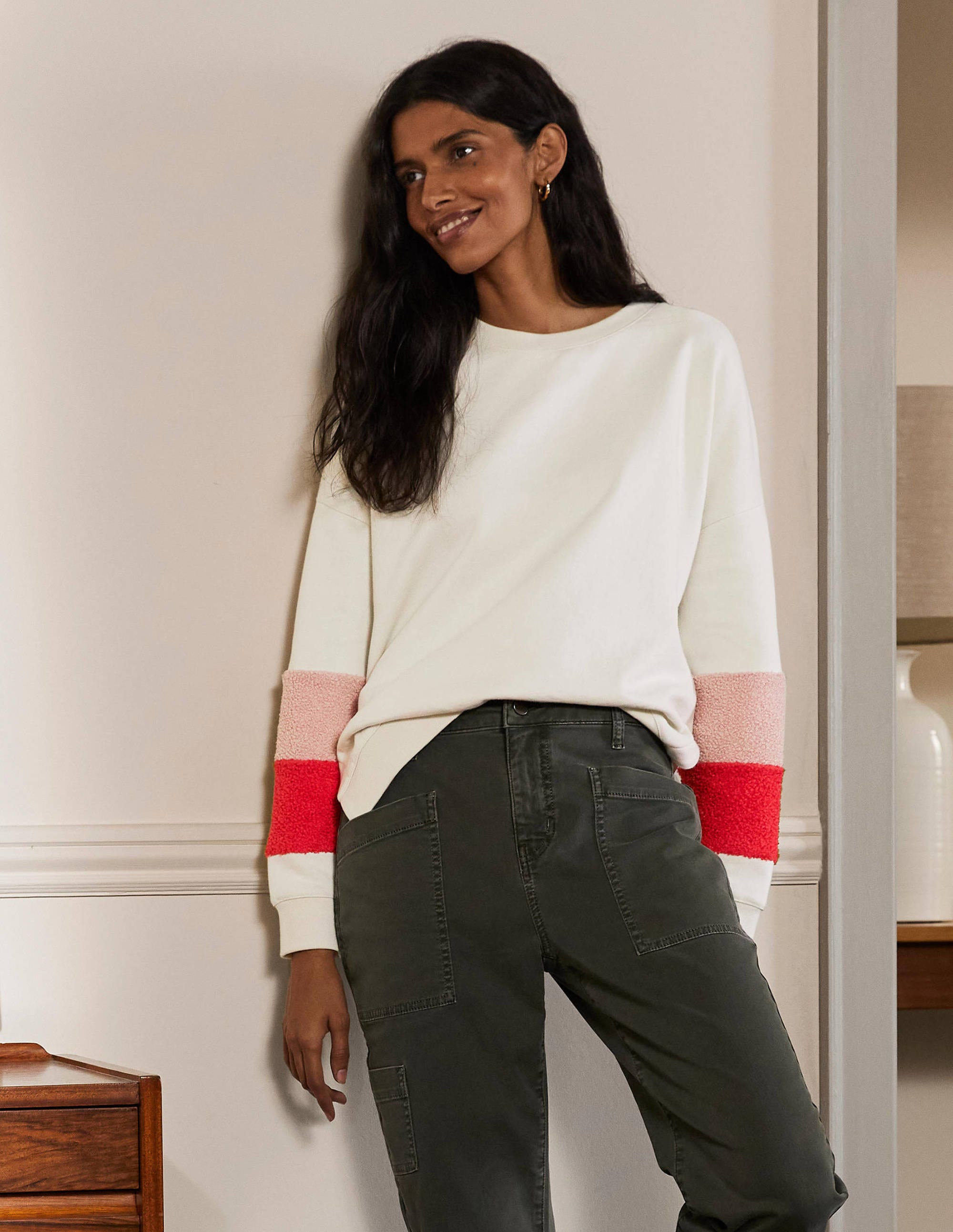 Jasmine Sweatshirt-Naturweiß/Teddy, Blockfarben - Image 1