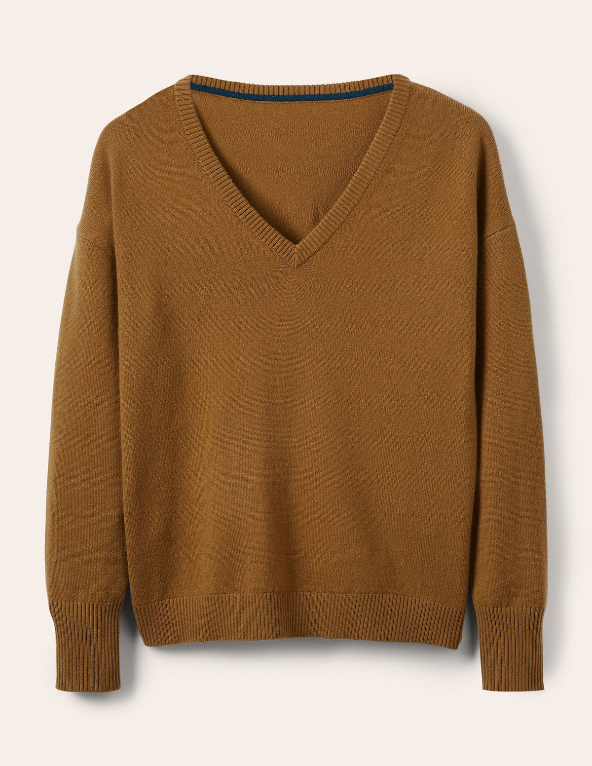 Lässiger Kaschmirpullover mit V-Ausschnitt-Rauchiges Topasblau-5