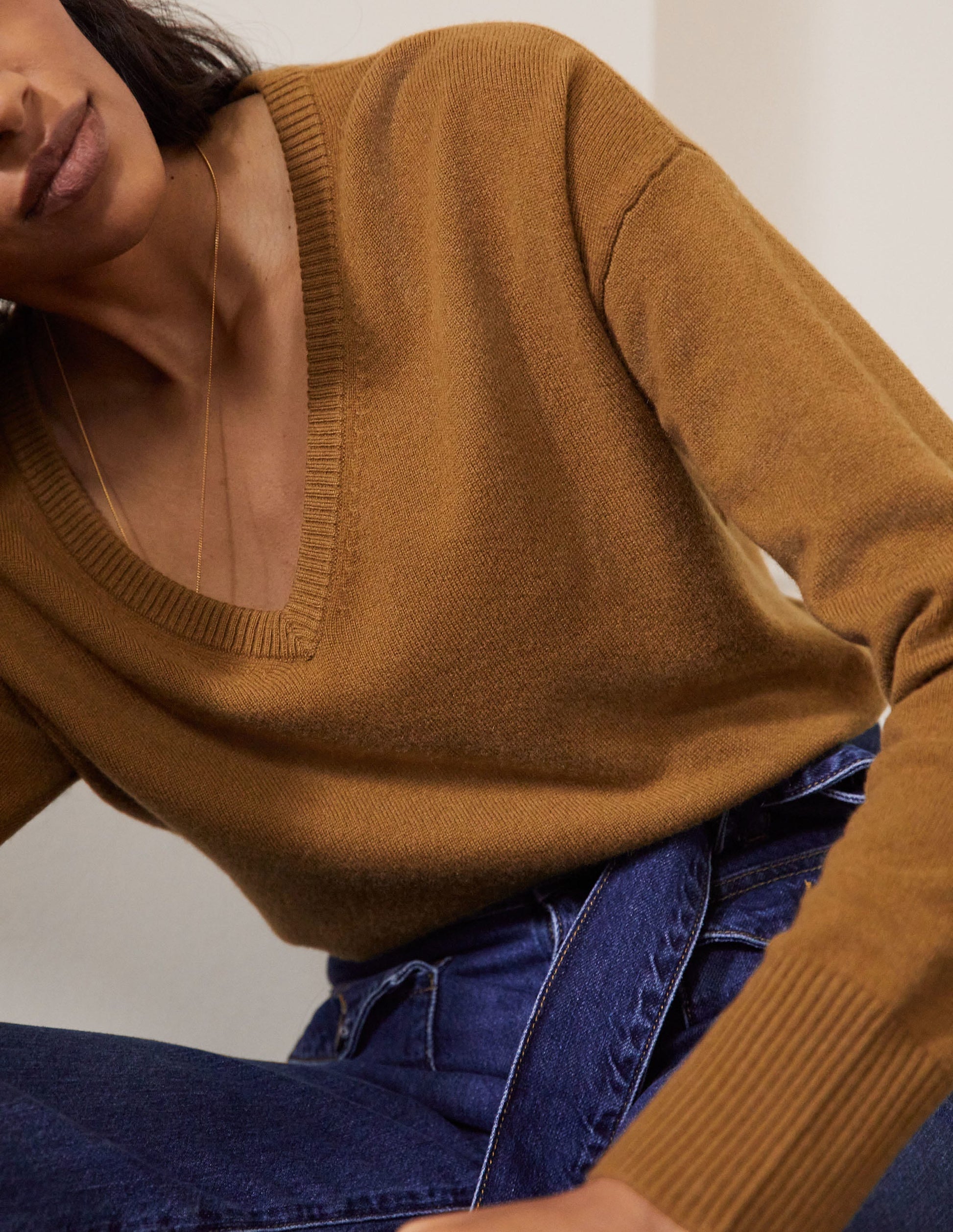 Lässiger Kaschmirpullover mit V-Ausschnitt-Rauchiges Topasblau-2