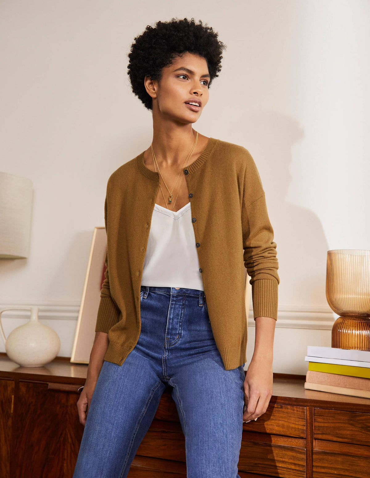 Bequemer Kaschmircardigan-Rauchiges Topasblau-1