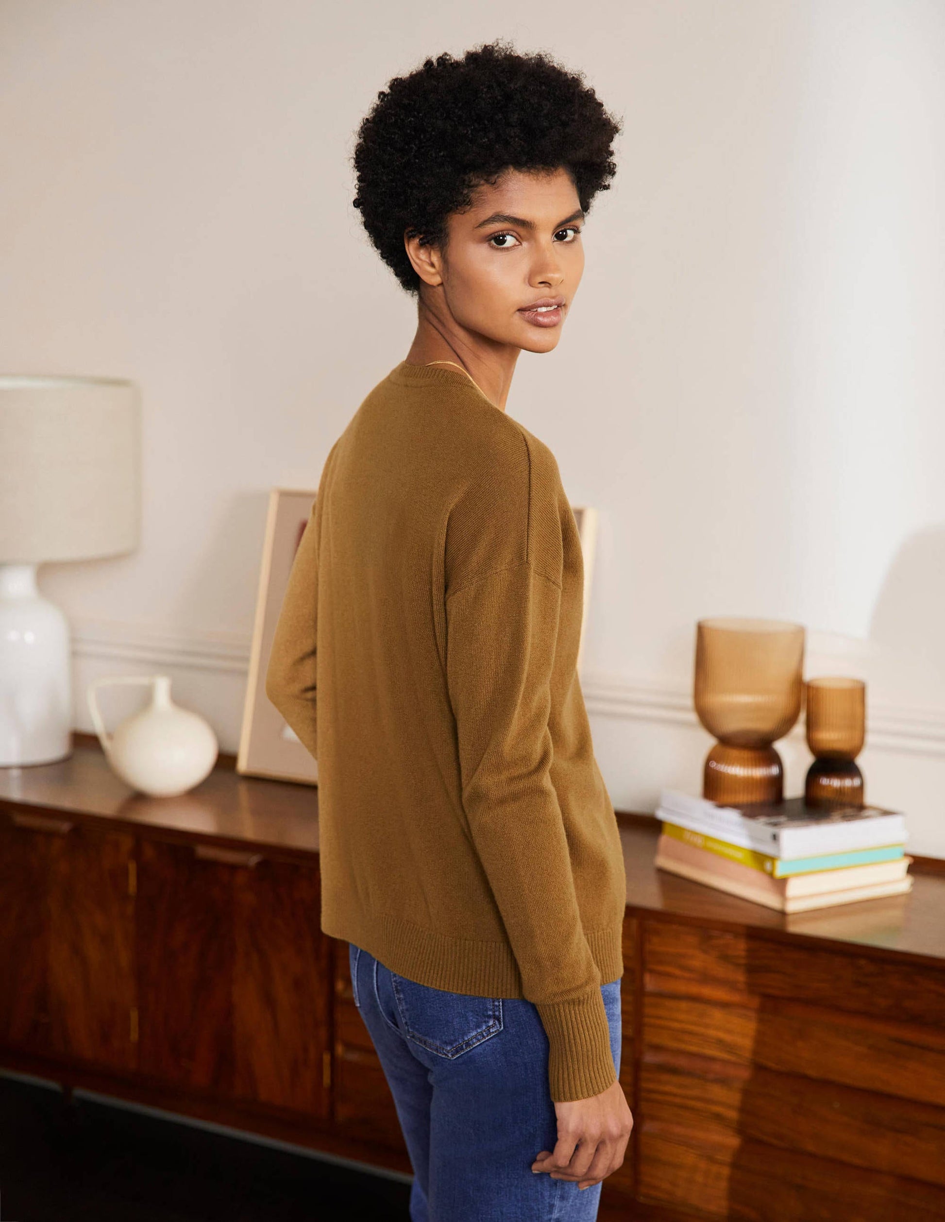 Bequemer Kaschmircardigan-Rauchiges Topasblau-3