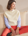 Lockerer ärmelloser Pullover mit Rippstrick-Naturweiß