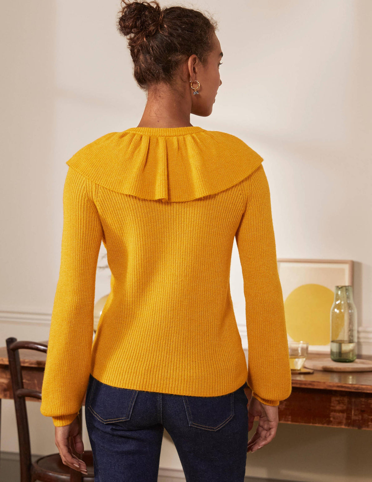Flauschiger Pullover mit Rüschenkragen-Sonnengelb - Image 3
