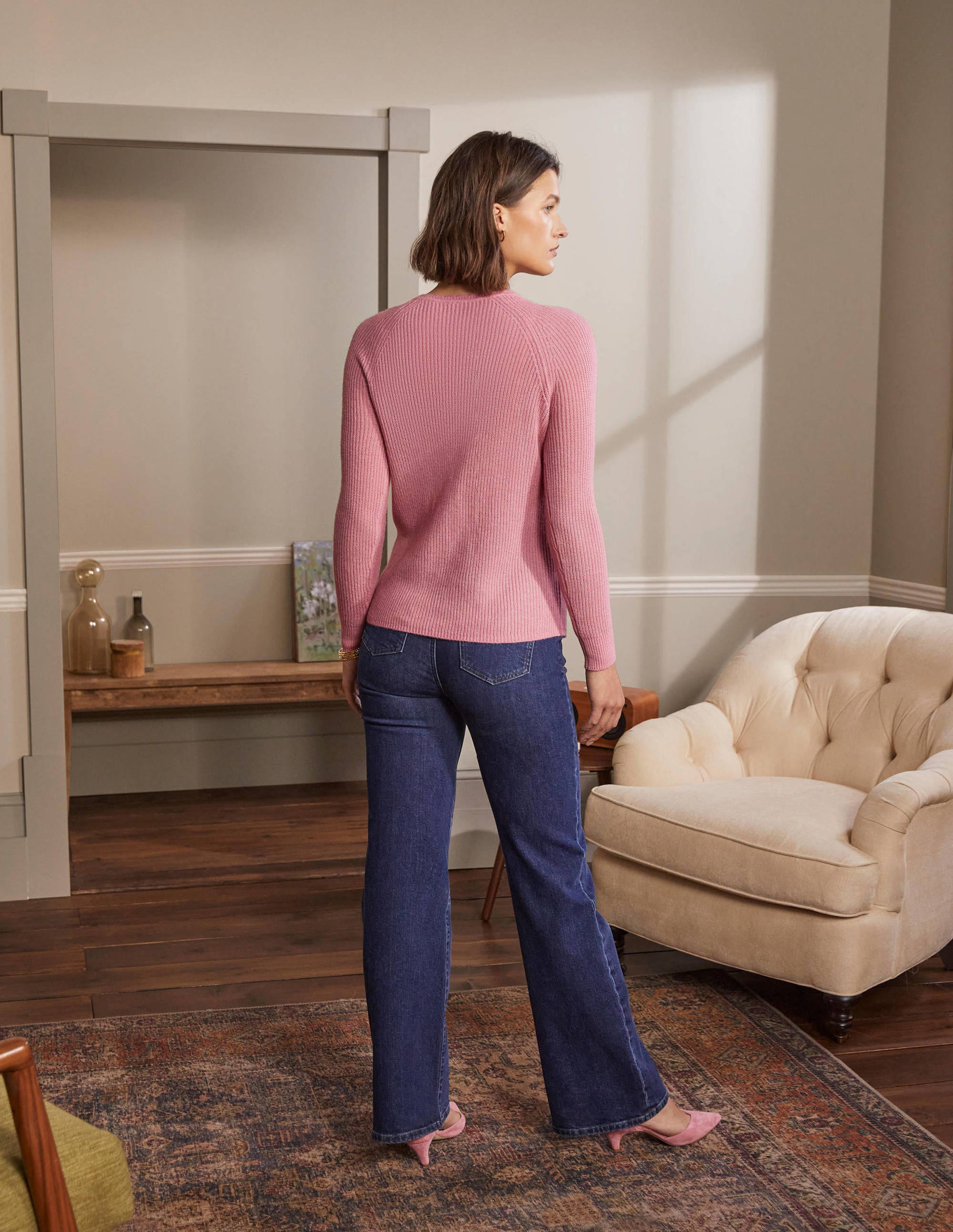 Ella Flauschiger Cardigan mit Muschelsaum-Kirschblütenrosa - Image 3