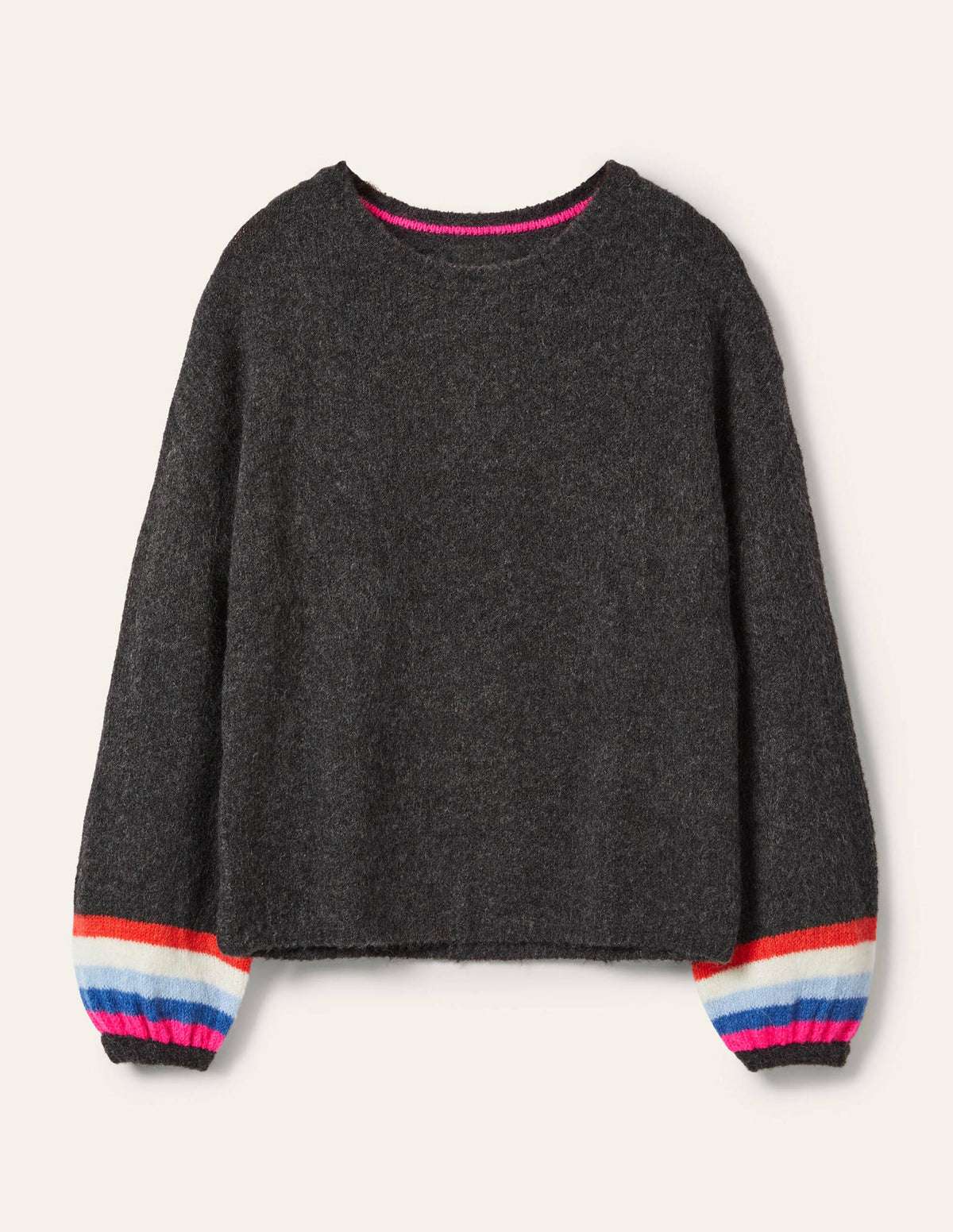 Flauschiger Pullover mit Streifen-Anthrazit Melange-7