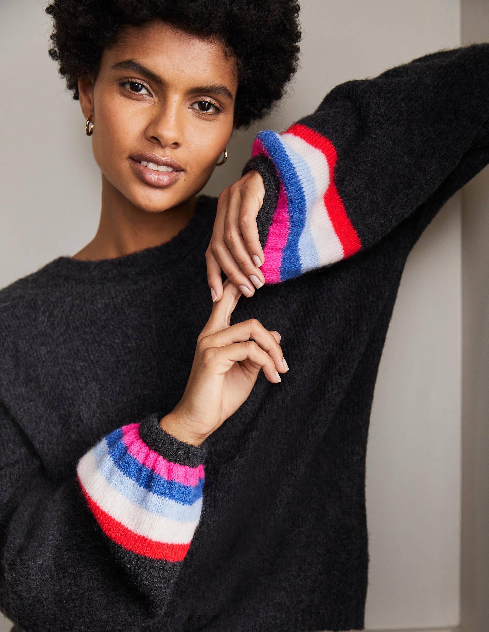 Flauschiger Pullover mit Streifen-Anthrazit Melange-2