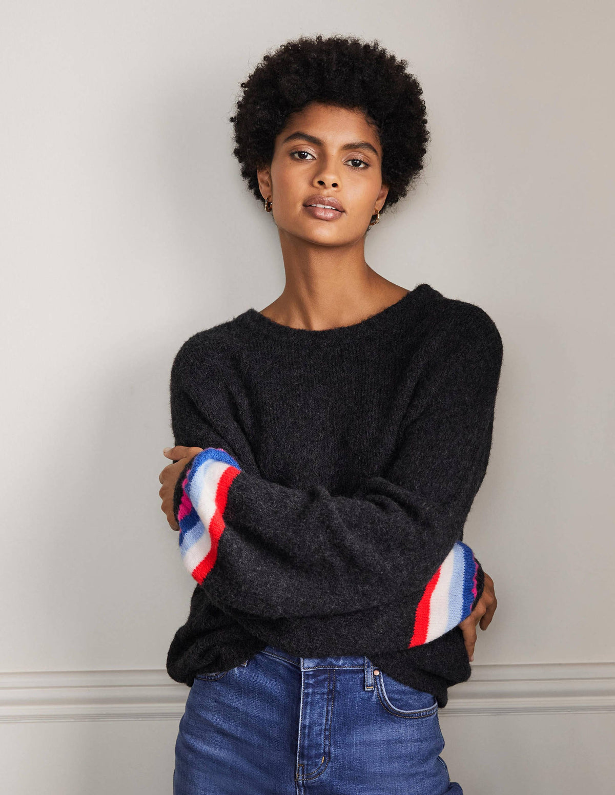 Flauschiger Pullover mit Streifen-Anthrazit Melange - Image 5