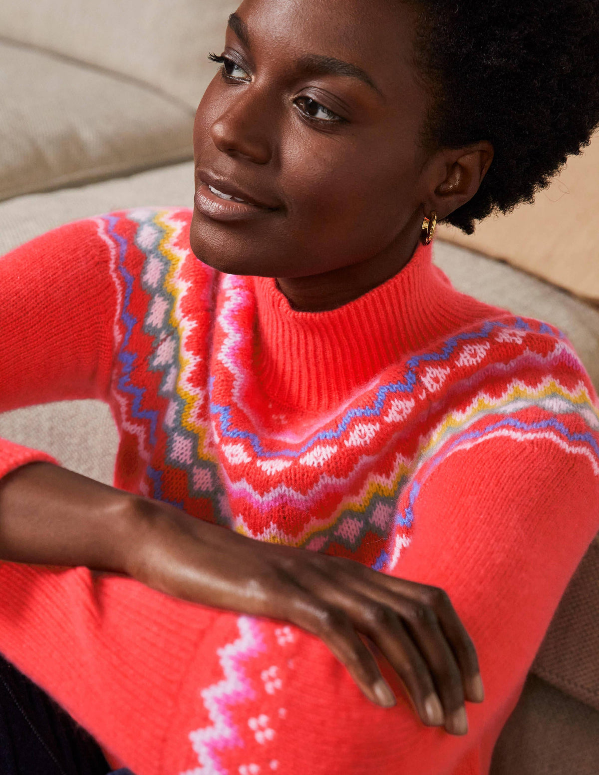 Anna Kaschmirpullover-Korallenrosa, Fair-Isle-Muster-2