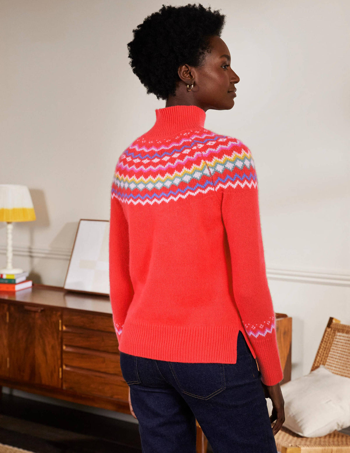 Anna Kaschmirpullover-Korallenrosa, Fair-Isle-Muster - Image 3