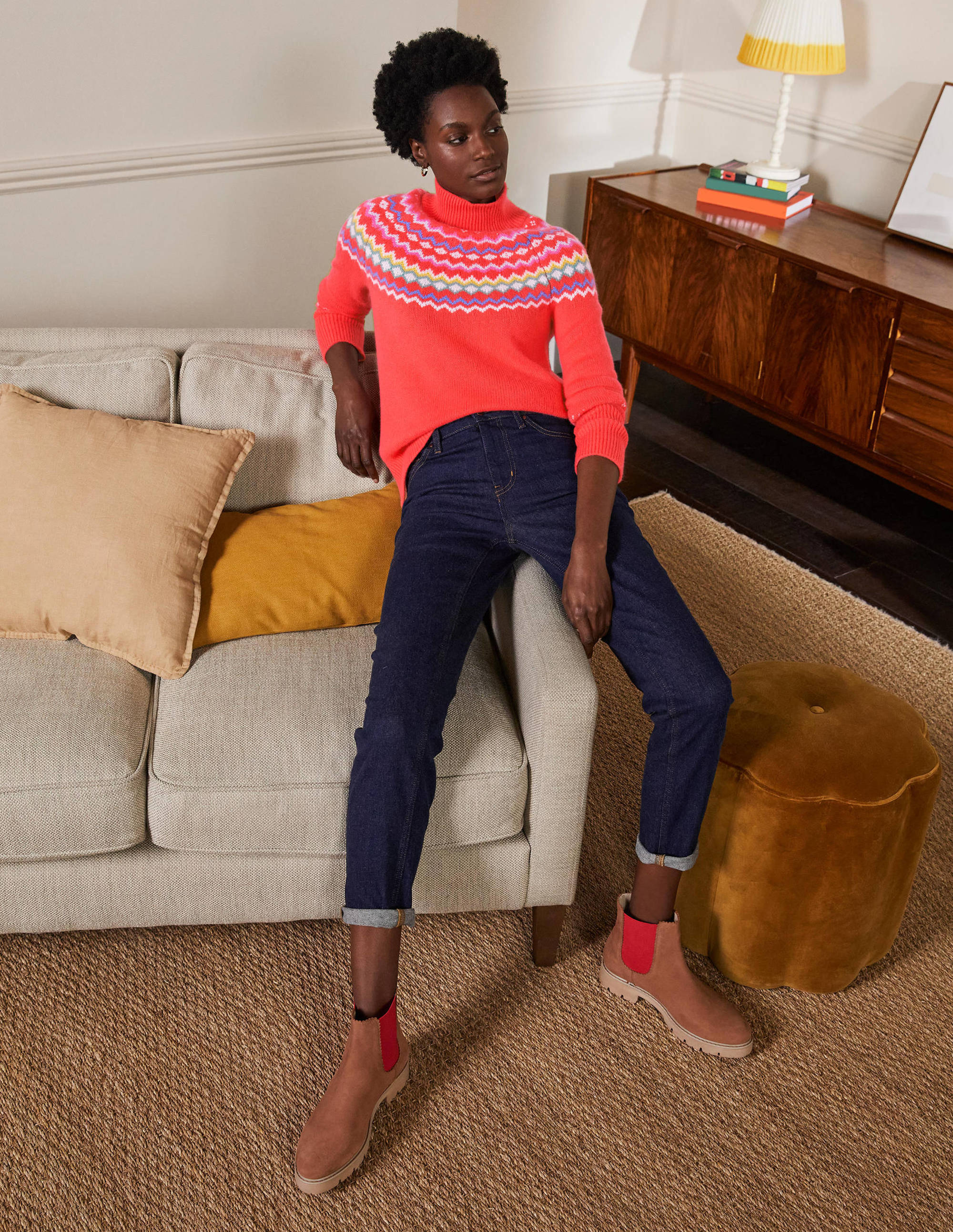 Anna Kaschmirpullover-Korallenrosa, Fair-Isle-Muster - Image 4