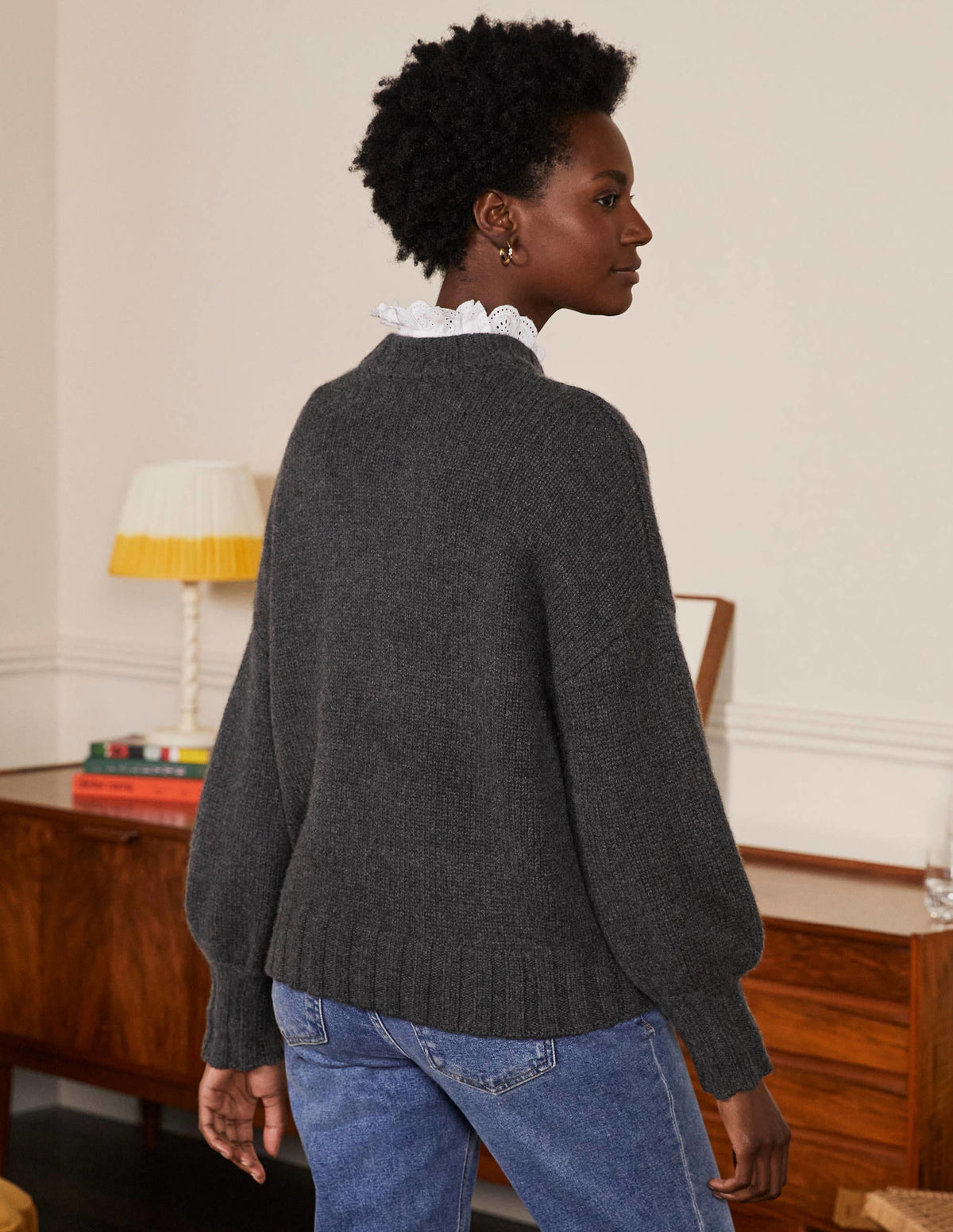 Chunky Cashmere Jumper-Charcoal Melange - Image 3