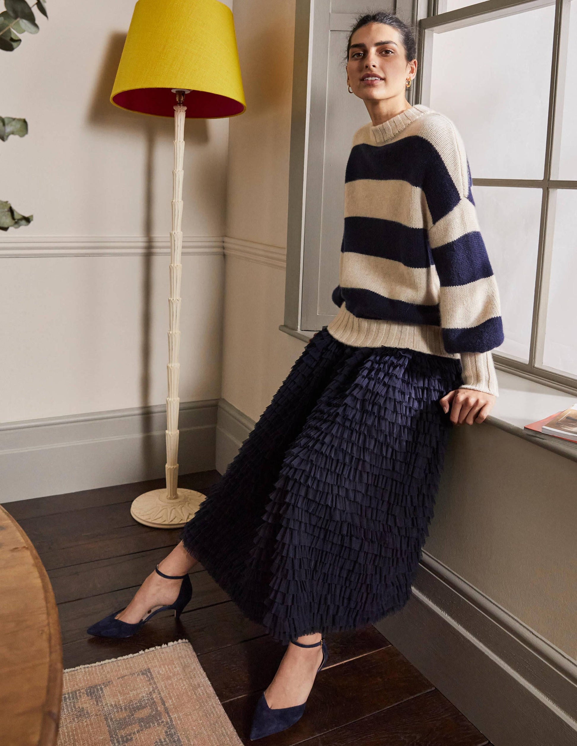 Grobstrickpullover aus Kaschmir-Saphirblau, Gestreift-4