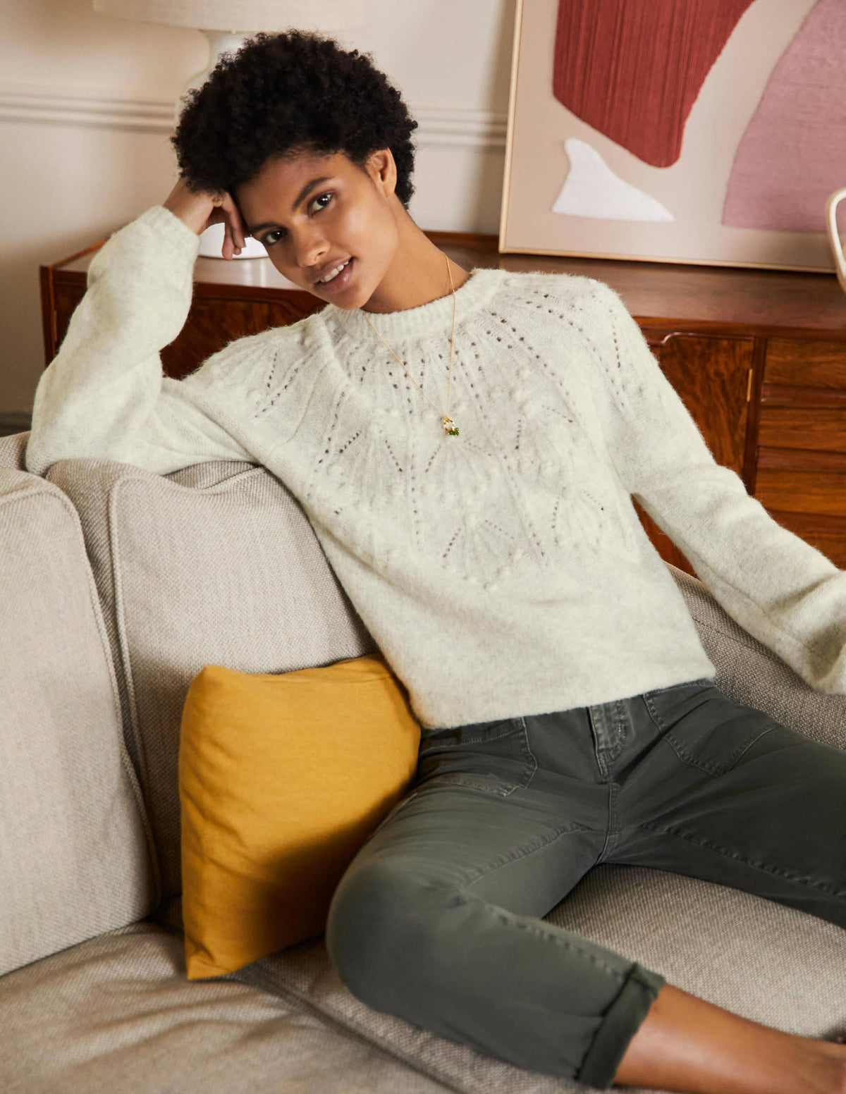 Relaxed Cable Jumper-Ivory Melange - Image 1