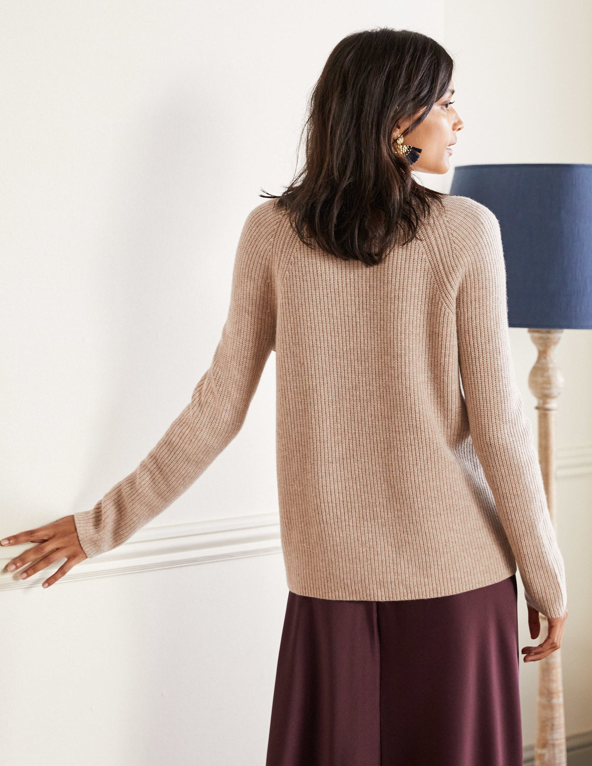 Mia Ribbed High Neck Jumper-Oatmeal Melange - Image 2