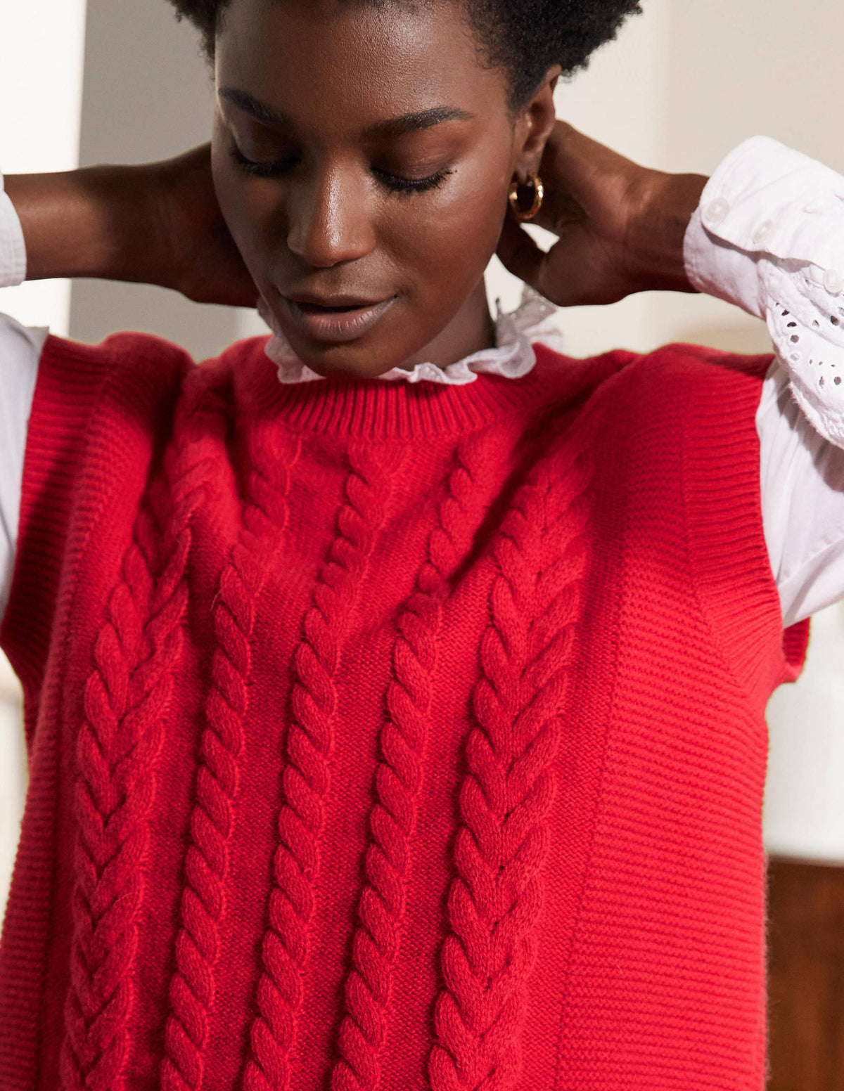 Stricktop mit Zopfstrickmuster-Hellrot-2