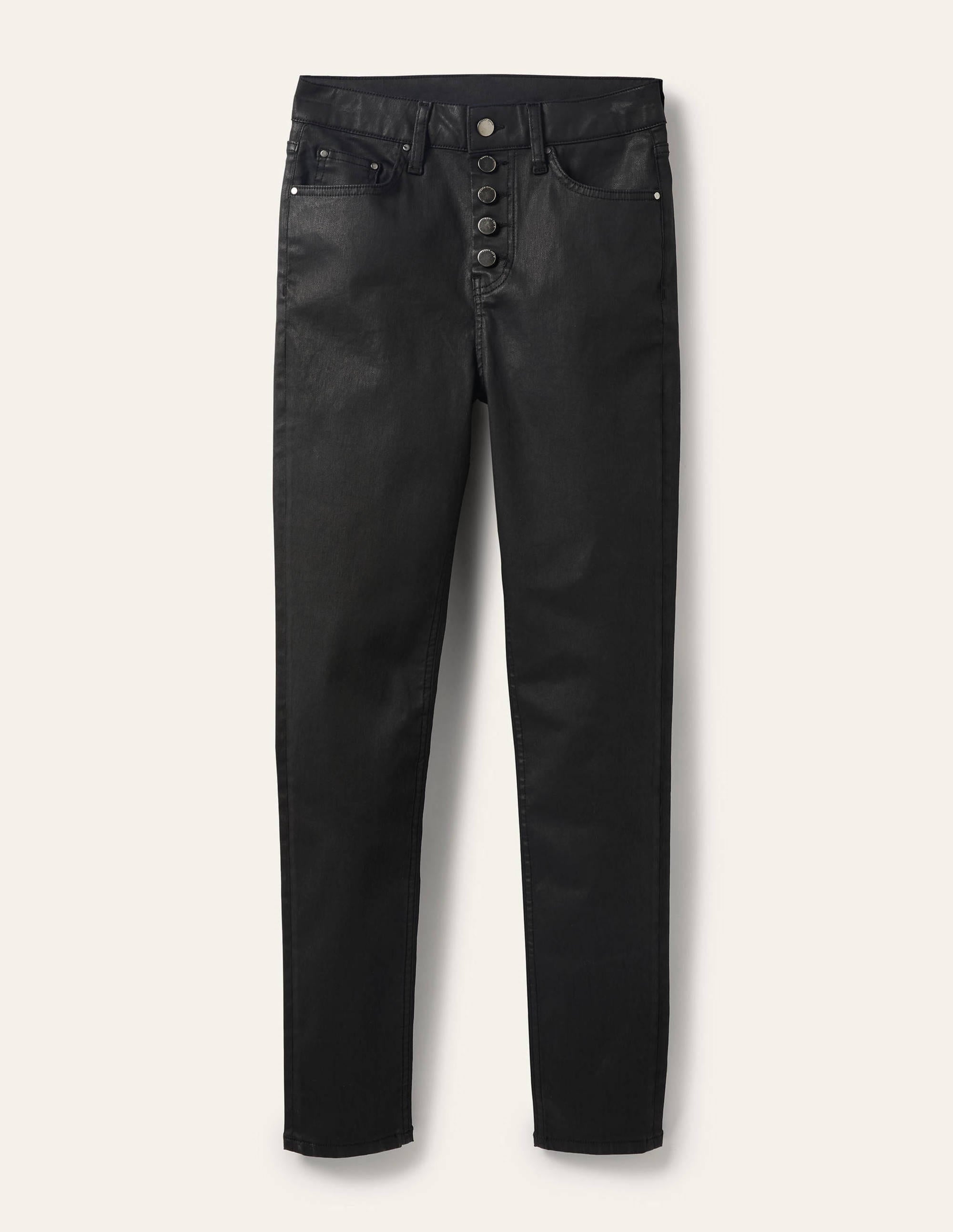 Röhrenjeans mit Knopfleiste-Schwarz, Gewachst - Image 6