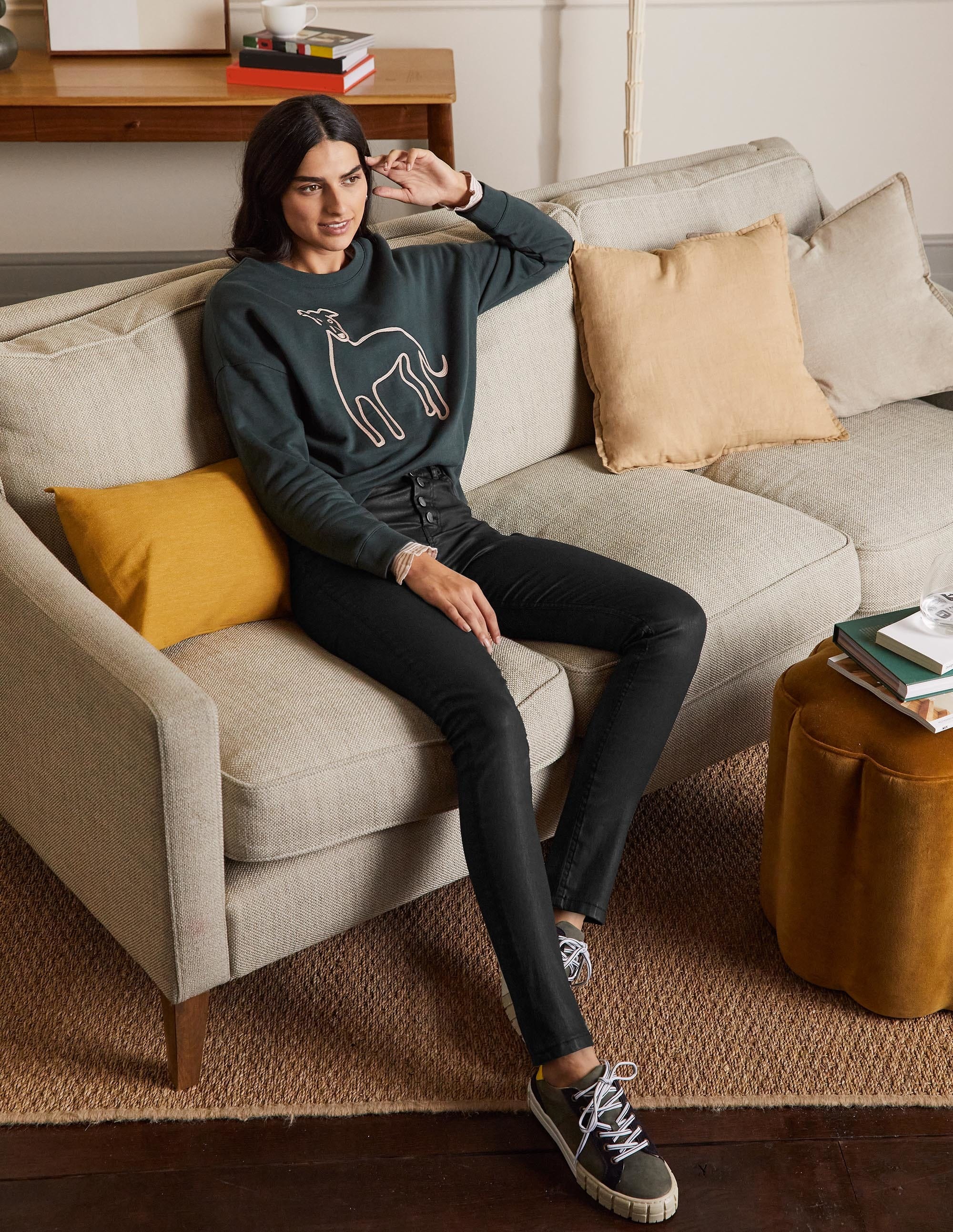 Röhrenjeans mit Knopfleiste-Schwarz, Gewachst - Image 1