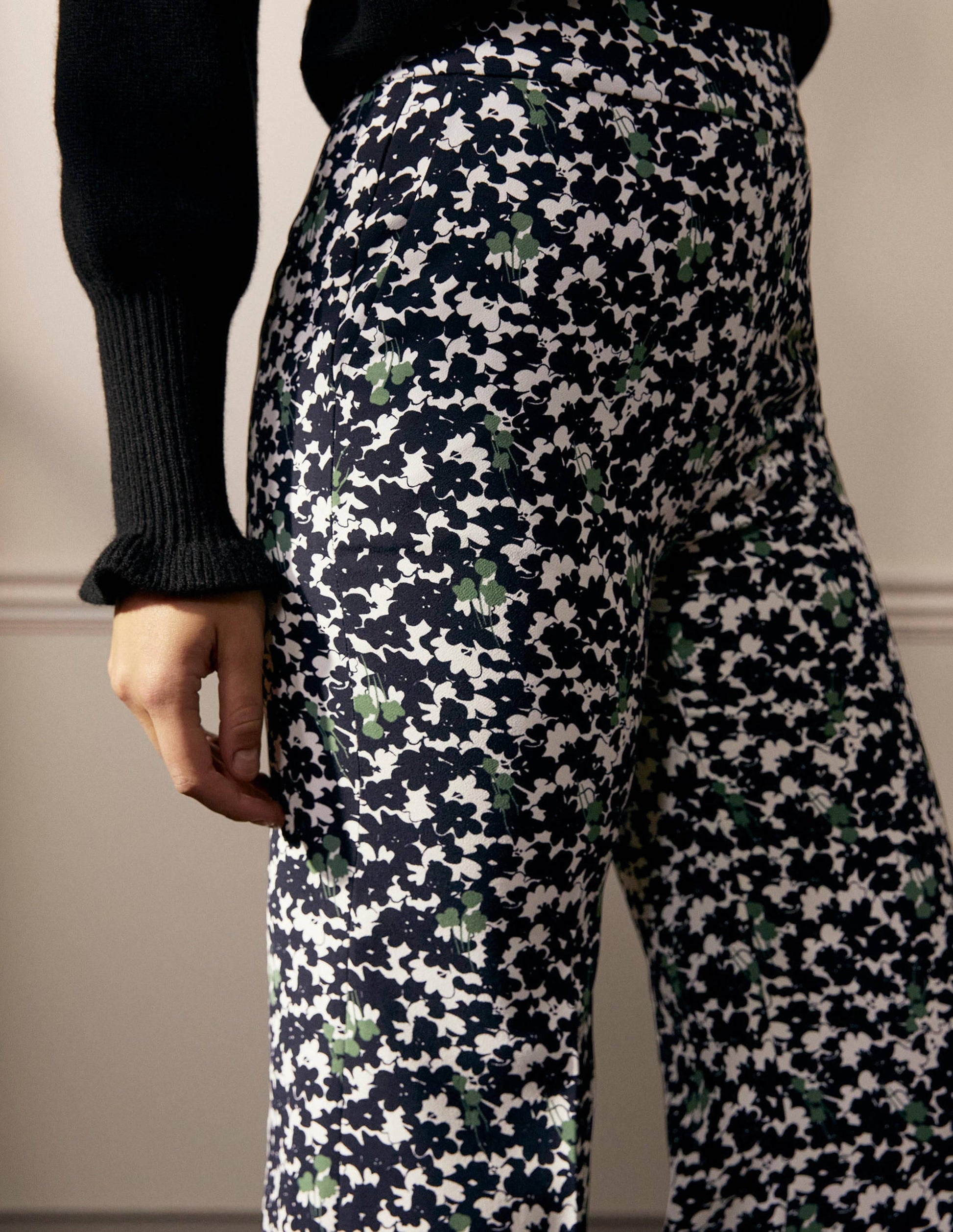 Relaxed Bootcut Trousers-Black, Camo Floral-4