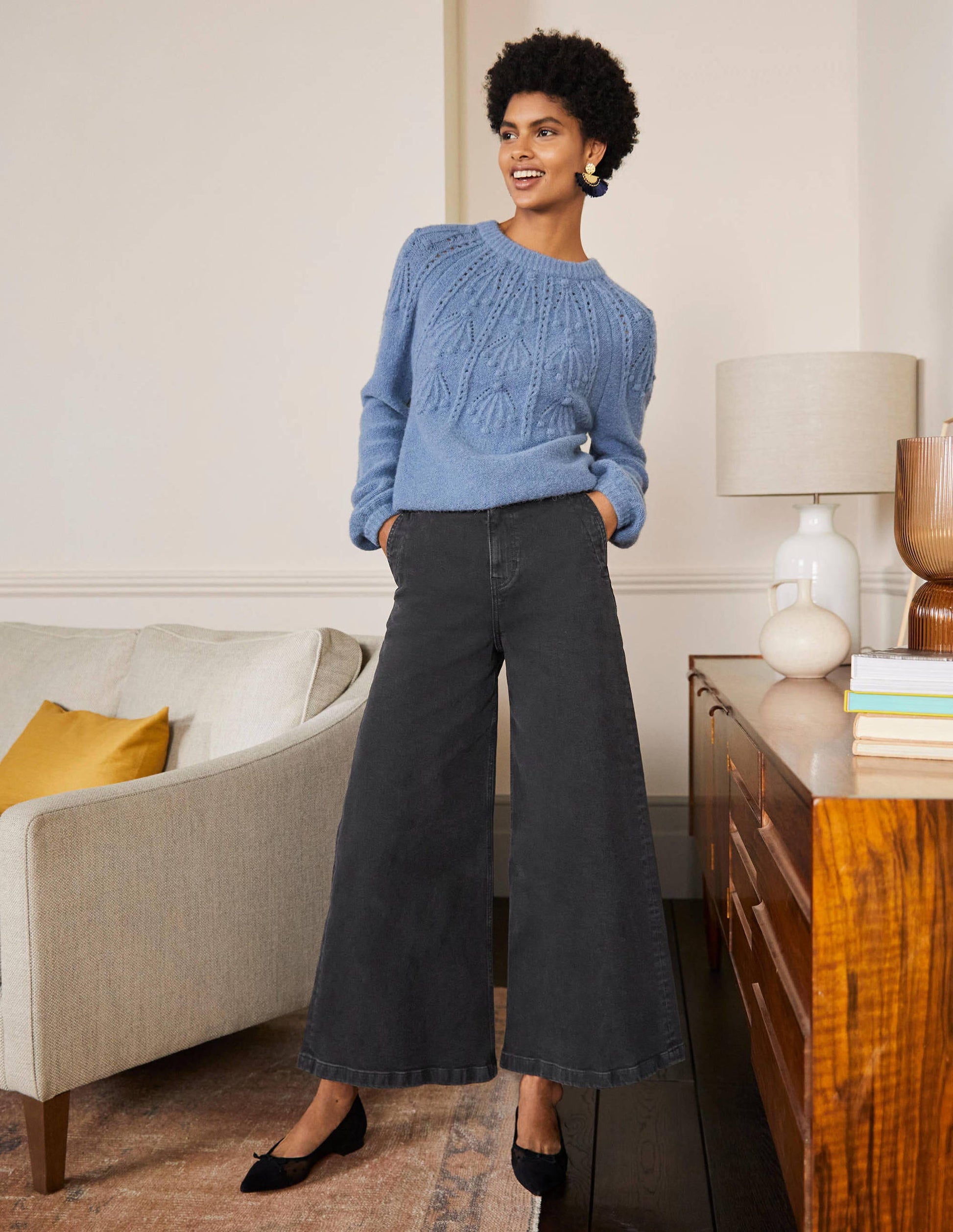 Culotte mit weitem Bein-Gewaschenes Schwarz-4