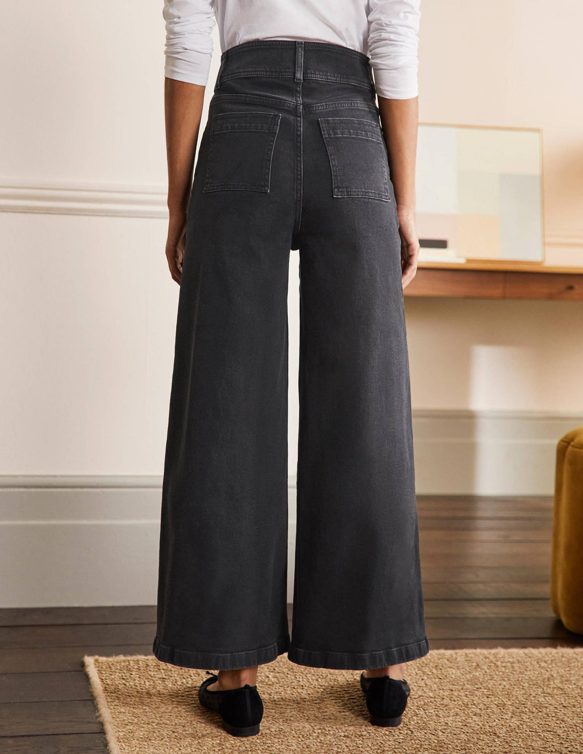 Culotte mit weitem Bein-Gewaschenes Schwarz - Image 2
