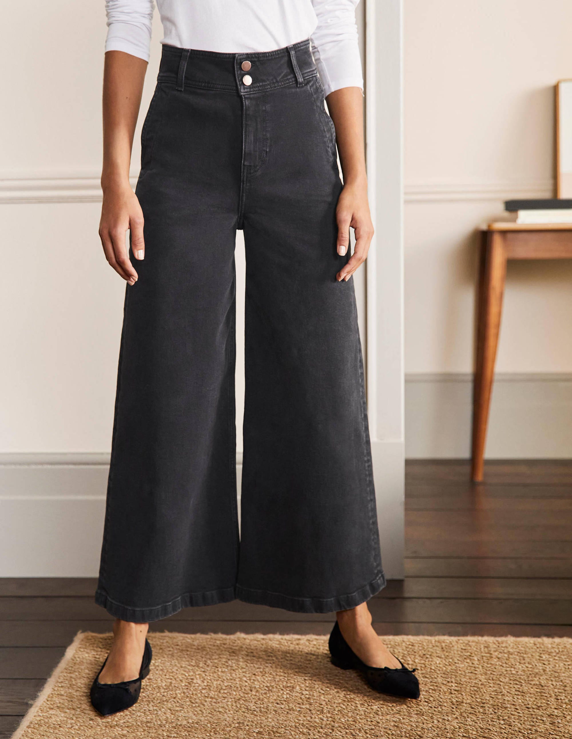 Culotte mit weitem Bein-Gewaschenes Schwarz - Image 3