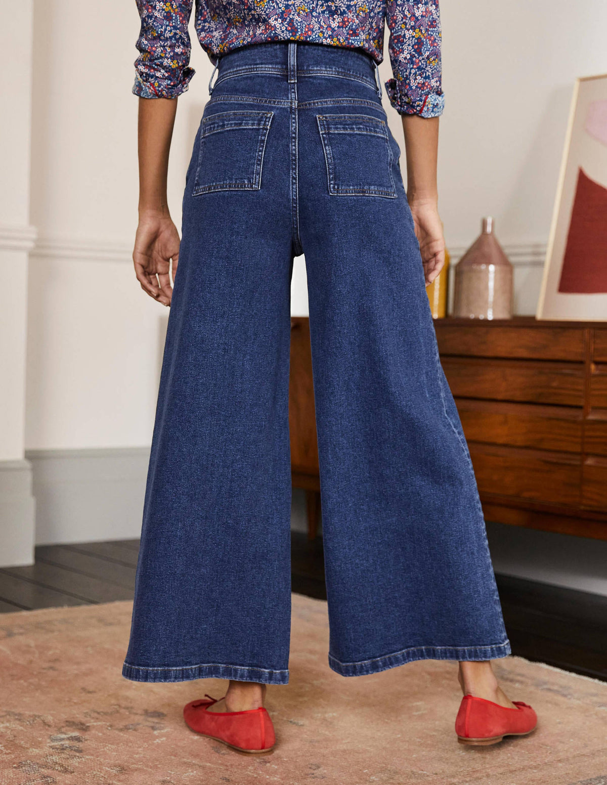 Culotte mit weitem Bein-Mittleres Vintageblau-2