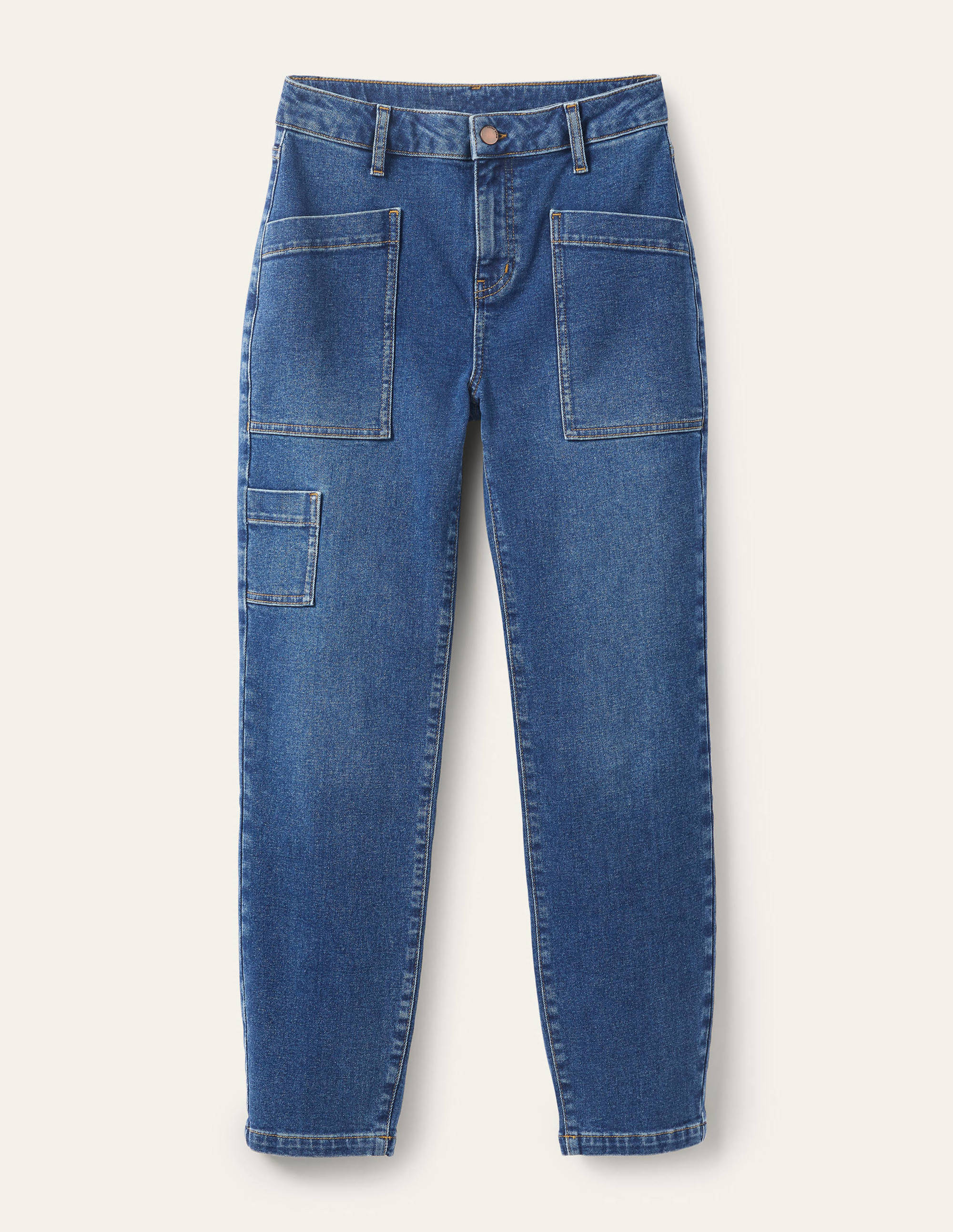 Schmal zulaufende Jeans mit aufgesetzten Taschen-Mittleres Vintageblau - Image 6