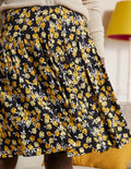 Victoria Pleated Skirt-Black, Abstract Sprig