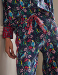 Silk Pyjama Set-Navy, Berry Bird
